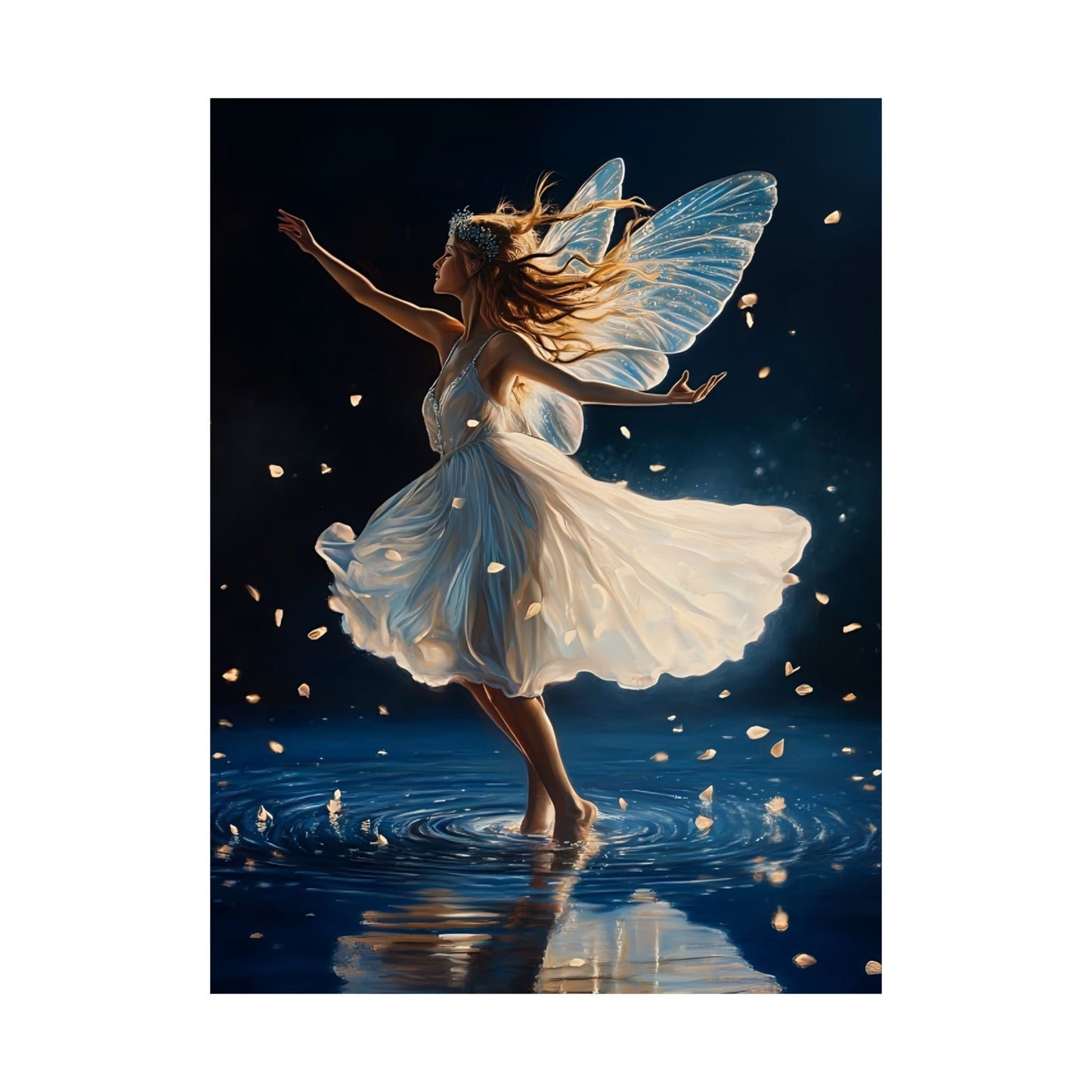 Fairy Dancing Wall Art Print - Whimsical Dark Fantasy Poster - Magical Fairycore Painting - Whimsigoth Decor - Fairy Wings Wall Art