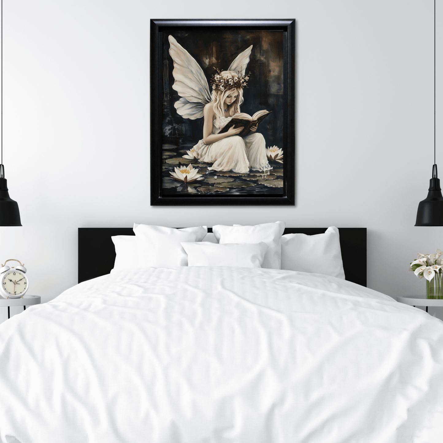 Fairy Reading Wall Art Print - Whimsical Dark Fantasy Poster - Magical Fairycore Painting - Whimsigoth Decor - Bookish Fairy Wall Art