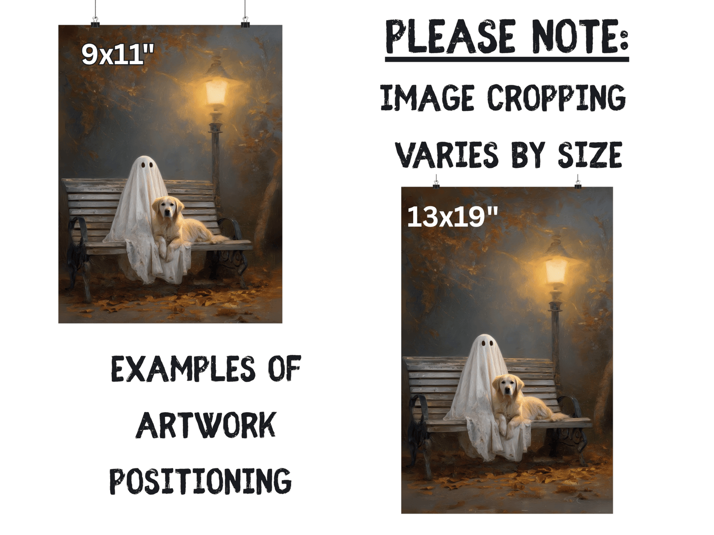Ghost and Golden Retriever Painting, Cute Halloween Wall Art Print, Ghost & Doodle Art, Dog Lover Gift