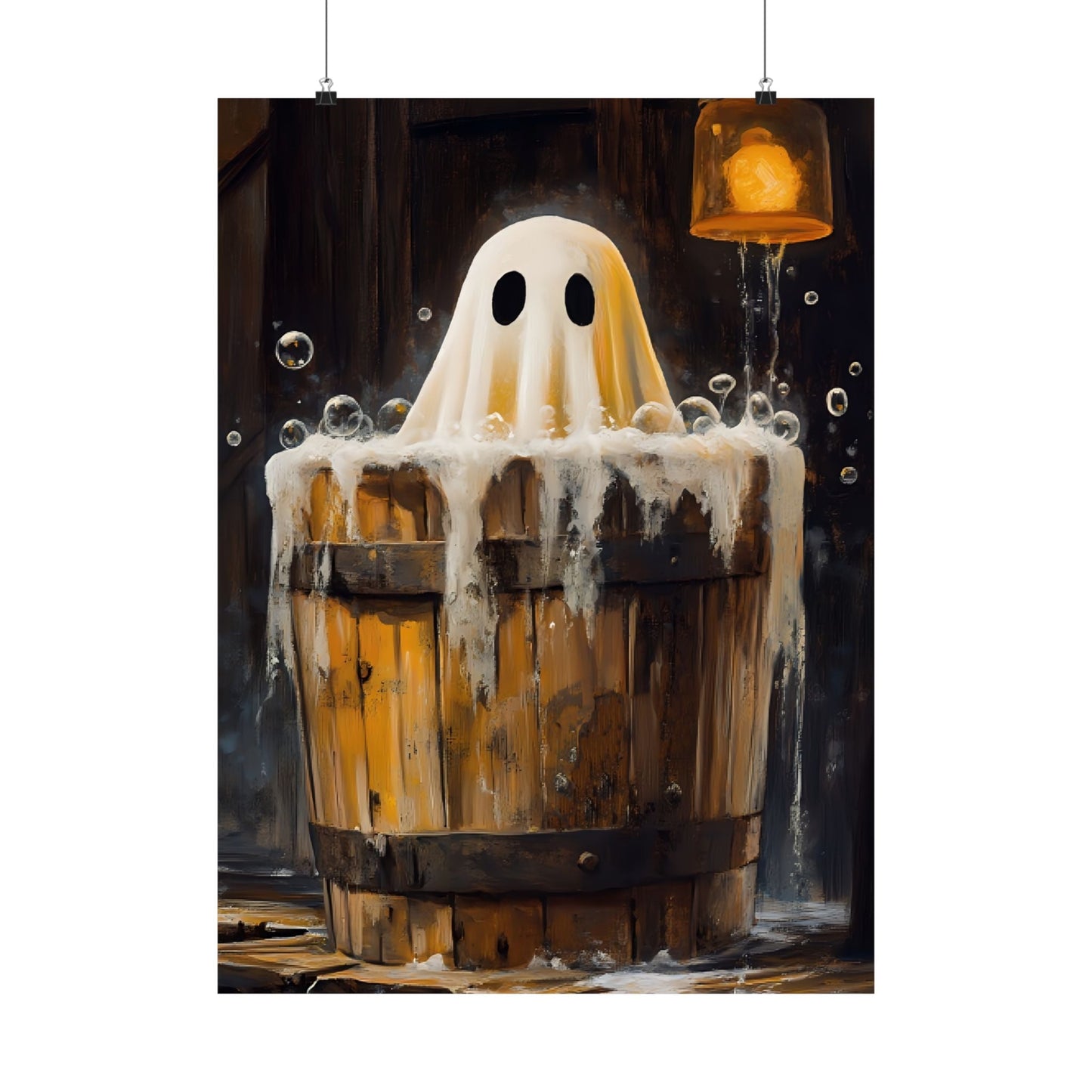 Ghost in Bath Art Print β Vintage Halloween Poster for Bathroom β Cute and Spooky Ghost Painting - Boo and Bewear