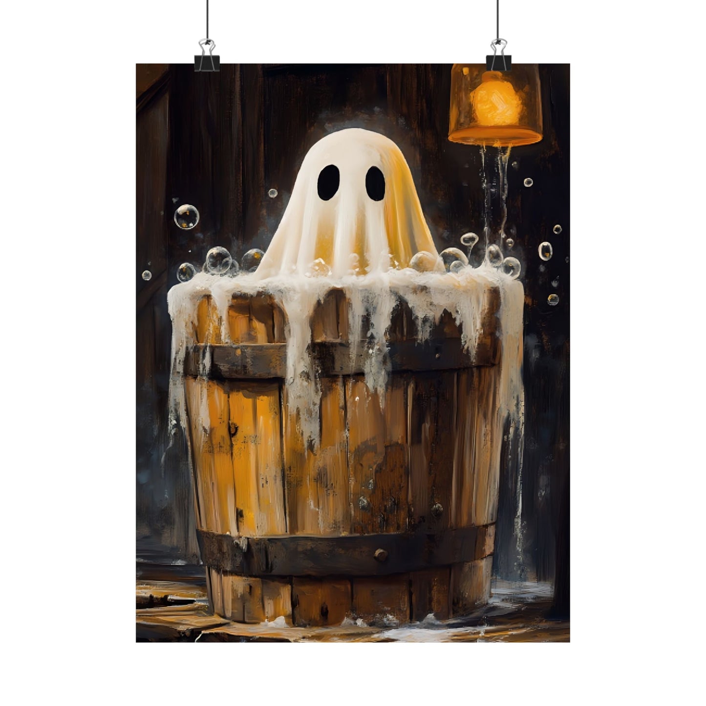 Ghost in Bath Art Print β Vintage Halloween Poster for Bathroom β Cute and Spooky Ghost Painting - Boo and Bewear