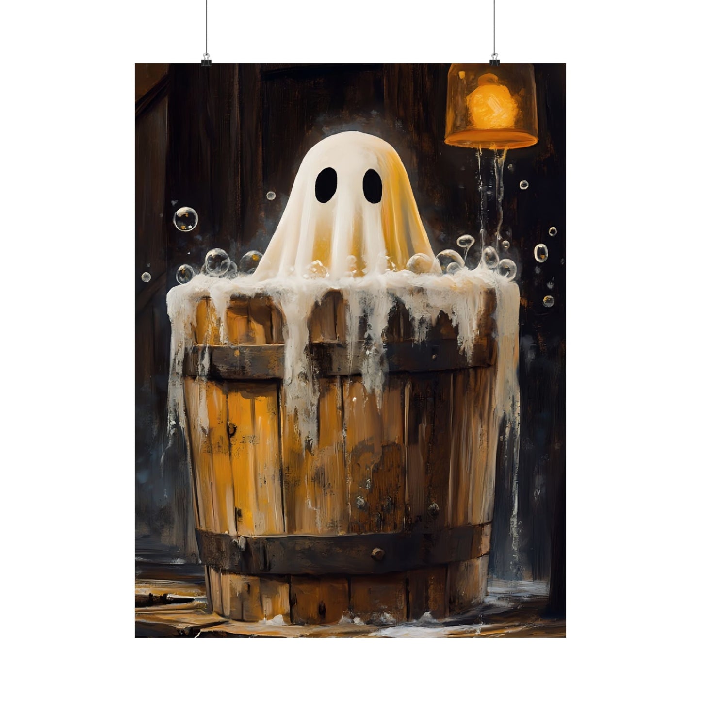 Ghost in Bath Art Print β Vintage Halloween Poster for Bathroom β Cute and Spooky Ghost Painting - Boo and Bewear