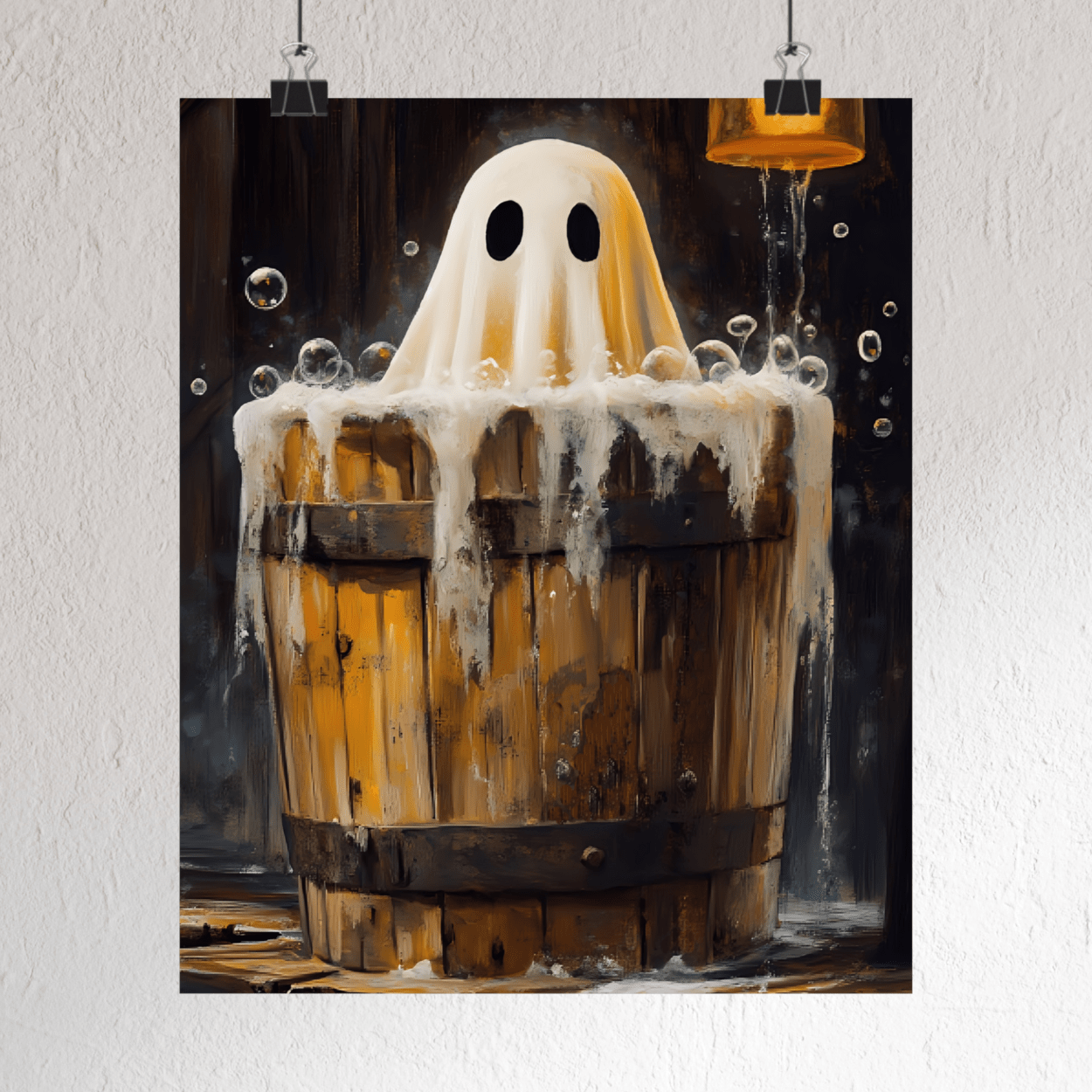 Ghost in Bath Art Print β Vintage Halloween Poster for Bathroom β Cute and Spooky Ghost Painting - Boo and Bewear