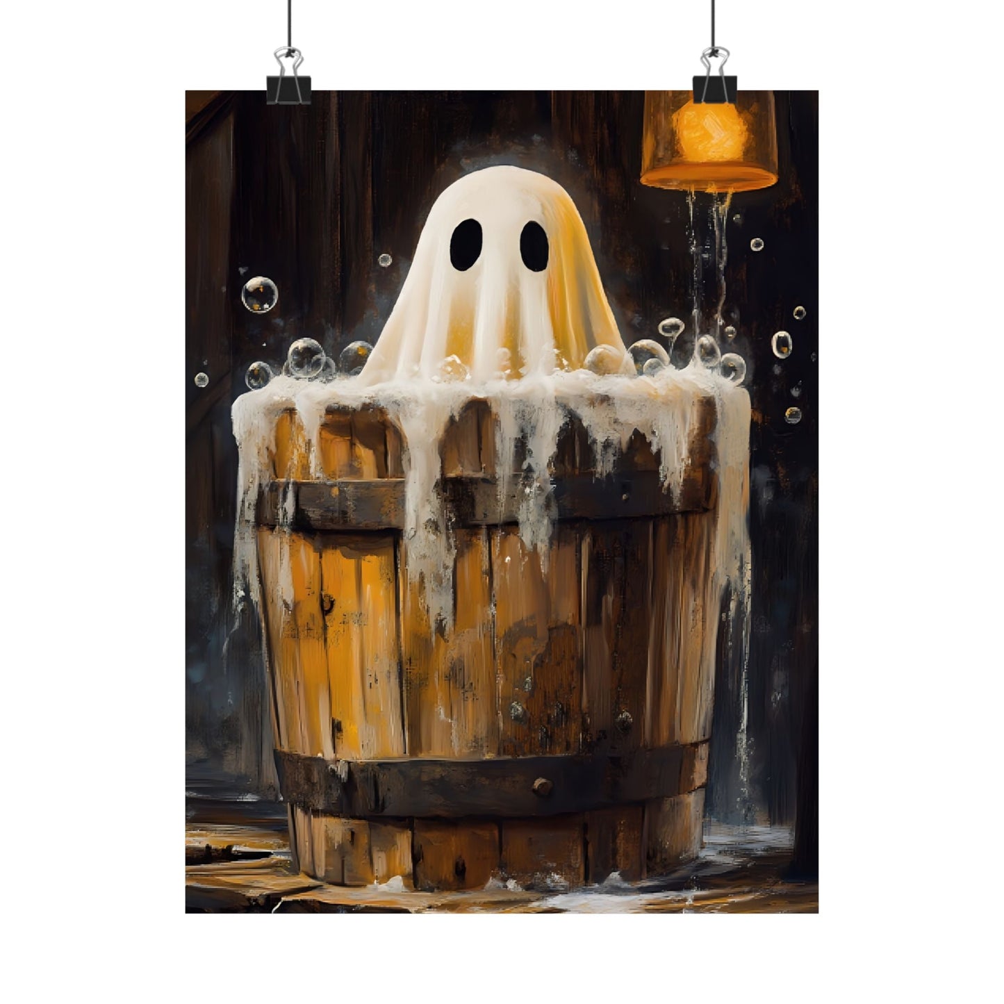 Ghost in Bath Art Print β Vintage Halloween Poster for Bathroom β Cute and Spooky Ghost Painting - Boo and Bewear