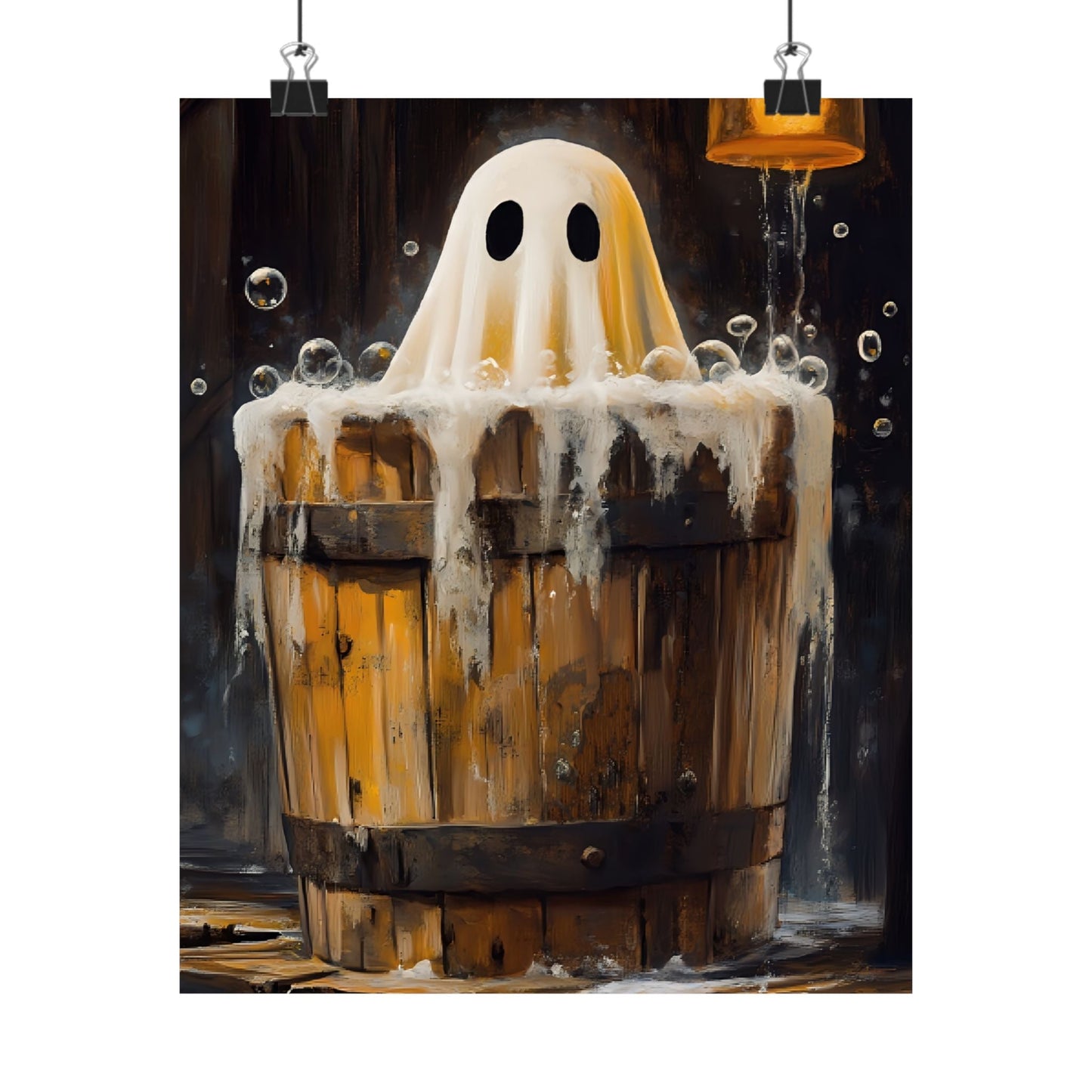 Ghost in Bath Art Print β Vintage Halloween Poster for Bathroom β Cute and Spooky Ghost Painting - Boo and Bewear