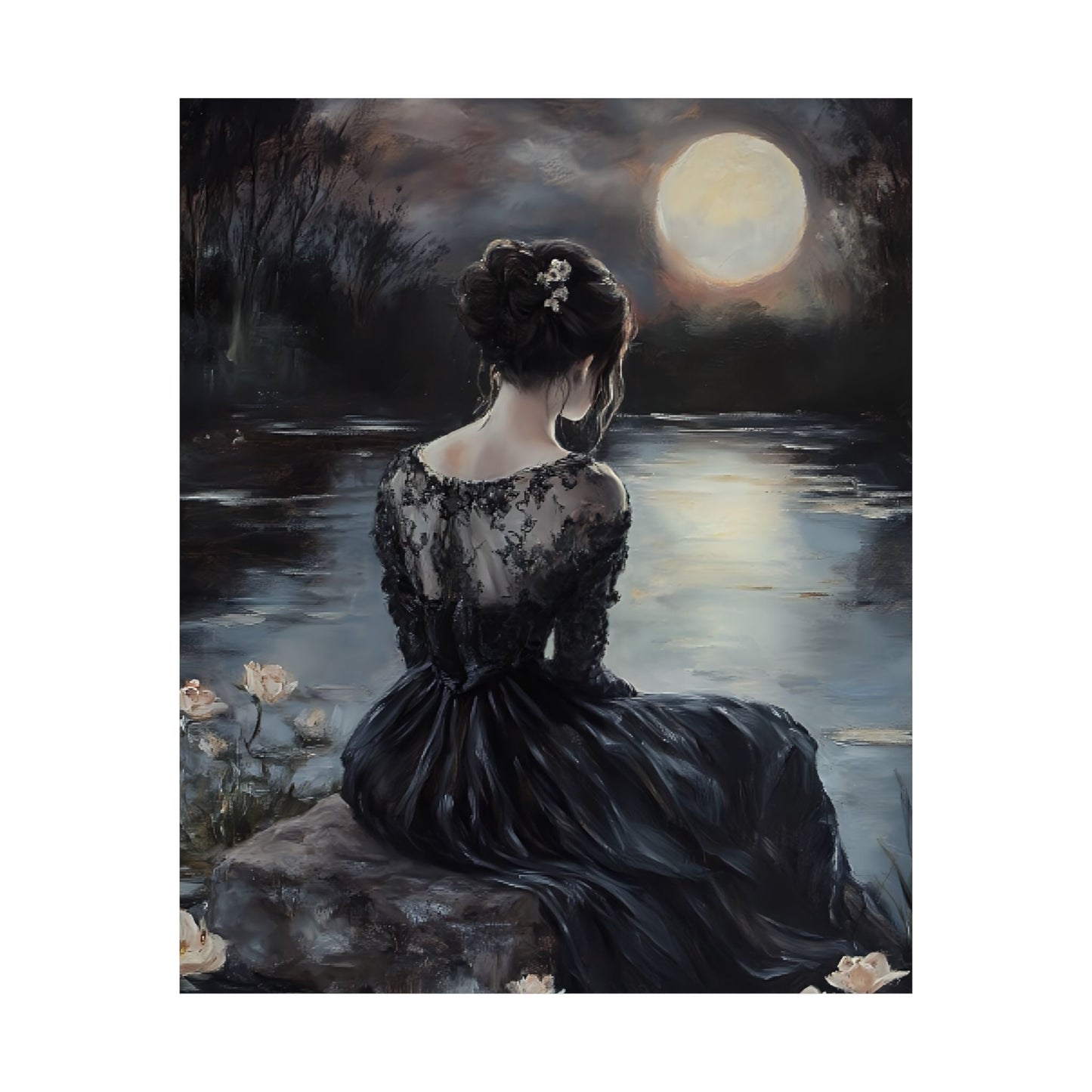 Gothic Victorian Woman Print - Moody Dark Romance Wall Art Painting - Vintage Dark Academia Poster