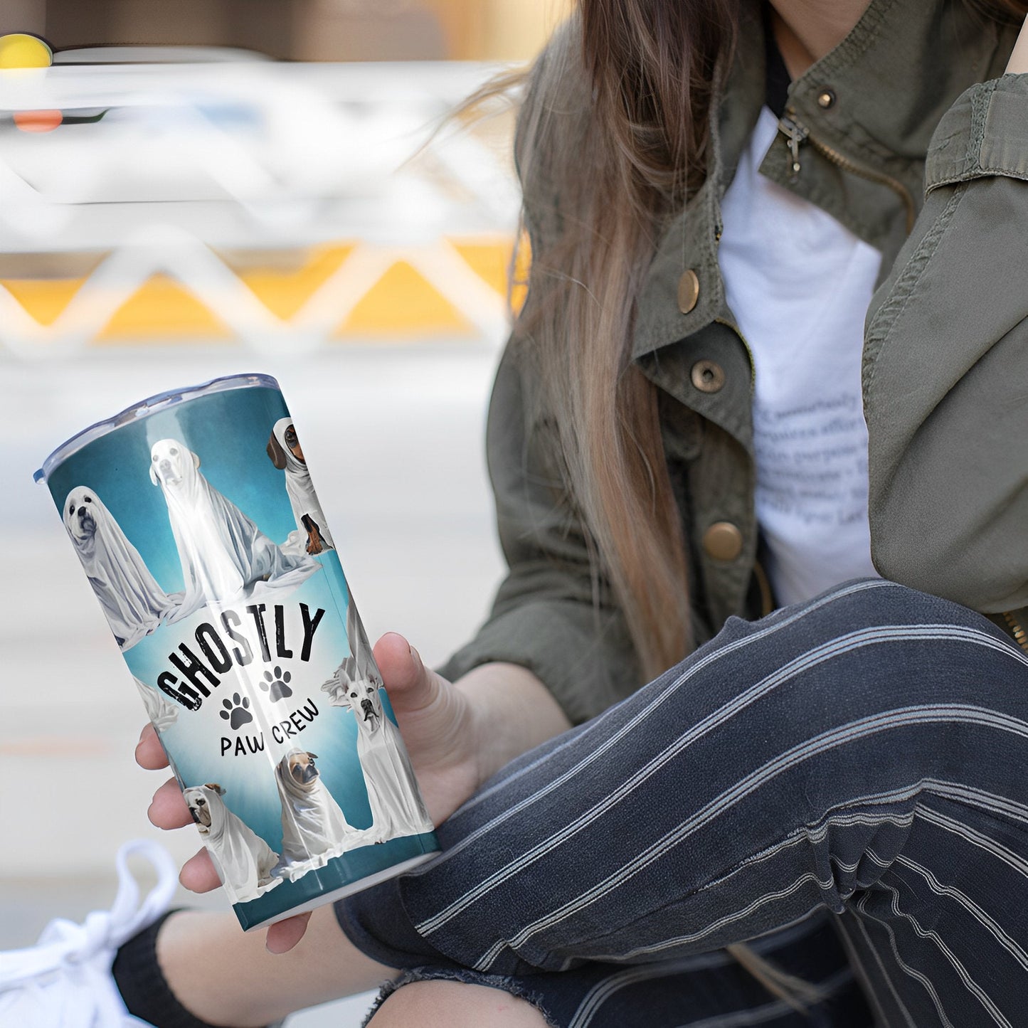 Halloween Tumbler with Cute Ghost Dog Breeds - Ghostly Paw Crew - Boo and Bewear