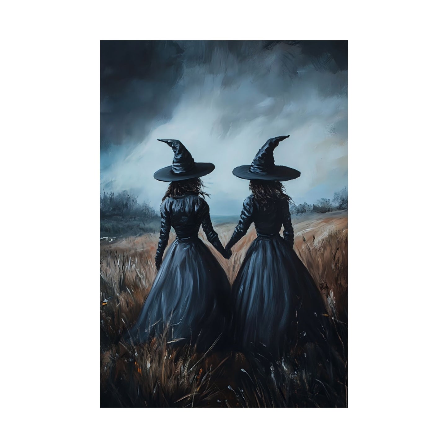 Halloween Witch Wall Art Print - Tribute to Sisterhood Painting - Witchy Gothic Poster - Moody Witchcraft Decor