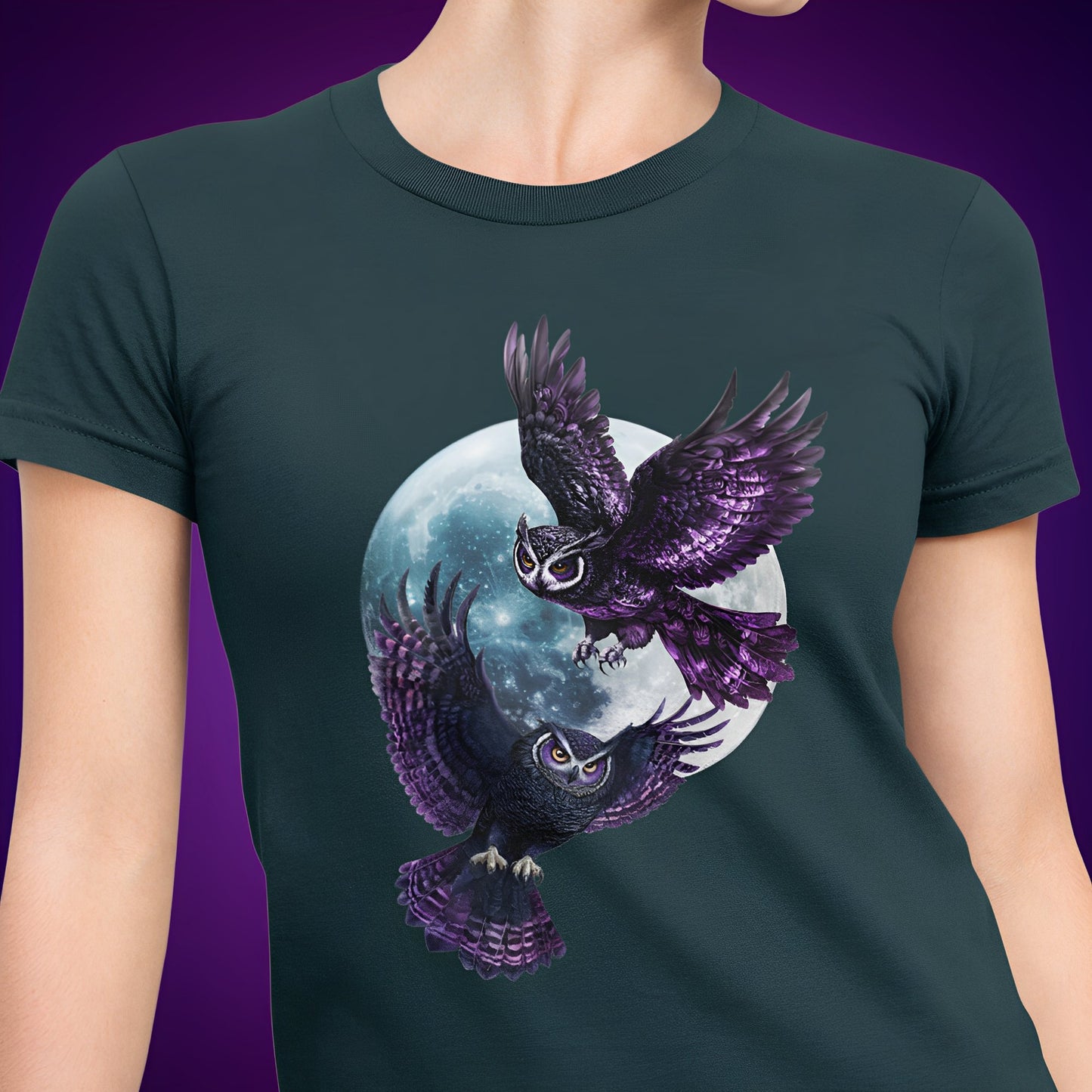 Owl T-Shirt - Gothic Purple Owls and Moon - Boo and Bewear