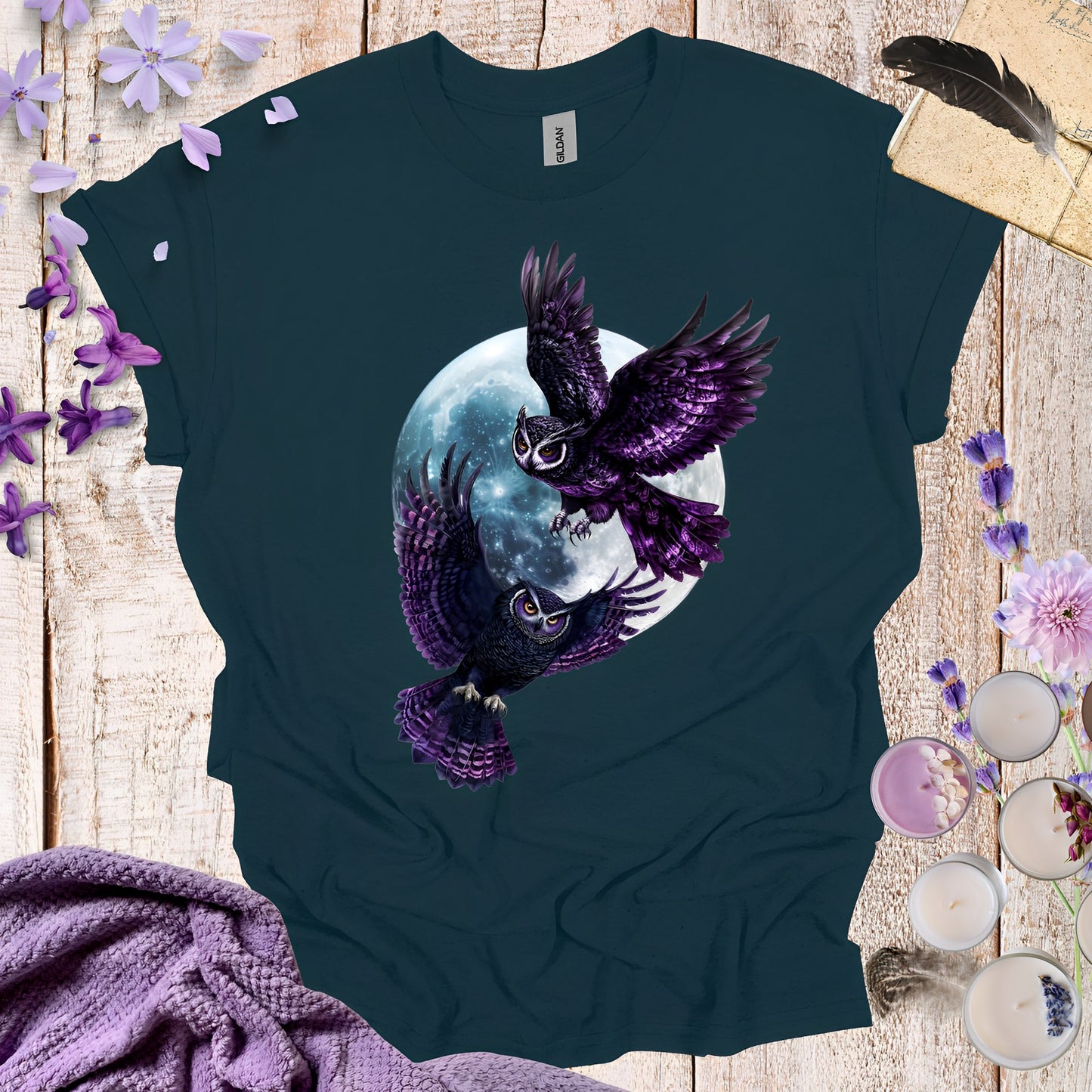 Owl T-Shirt - Gothic Purple Owls and Moon - Boo and Bewear