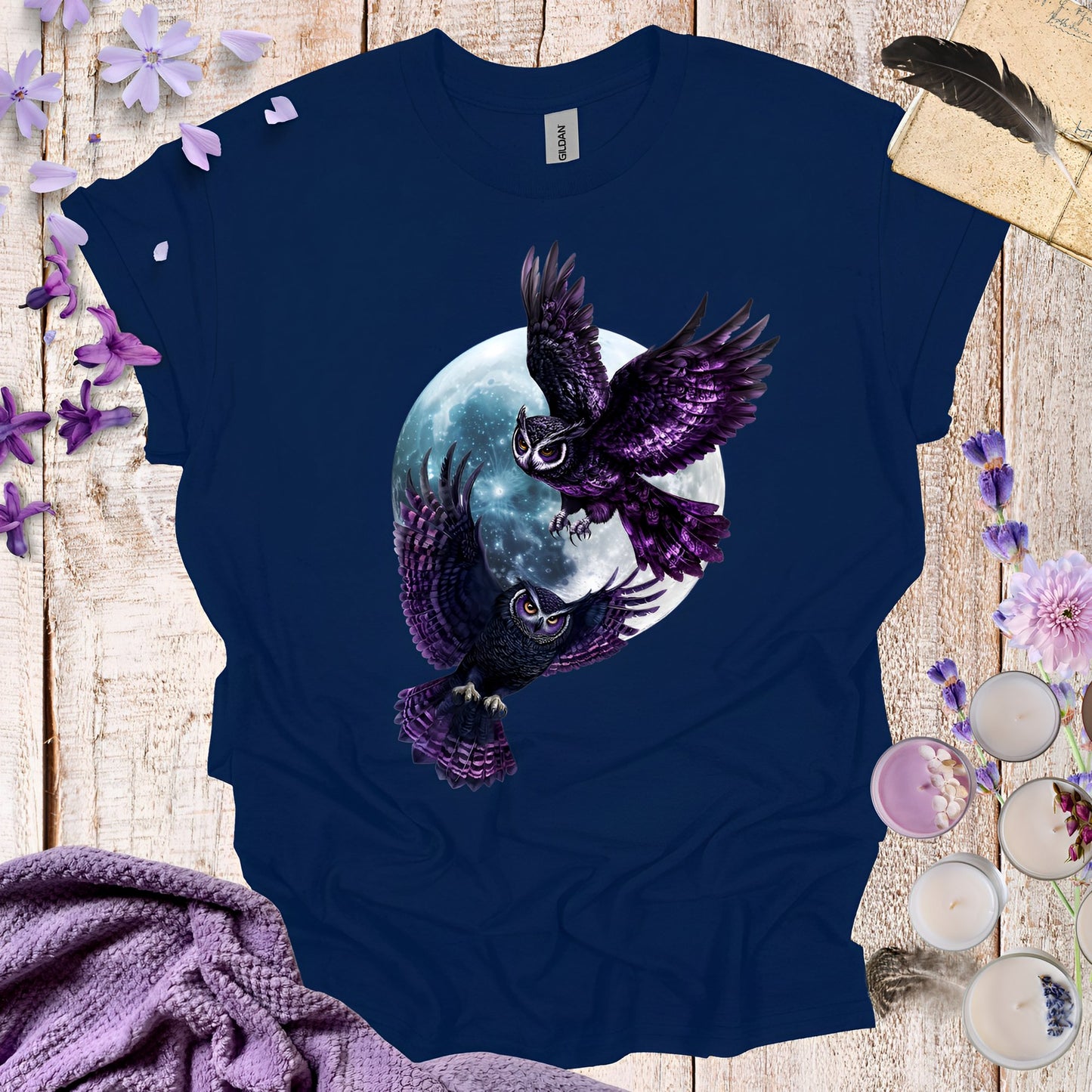 Owl T-Shirt - Gothic Purple Owls and Moon - Boo and Bewear