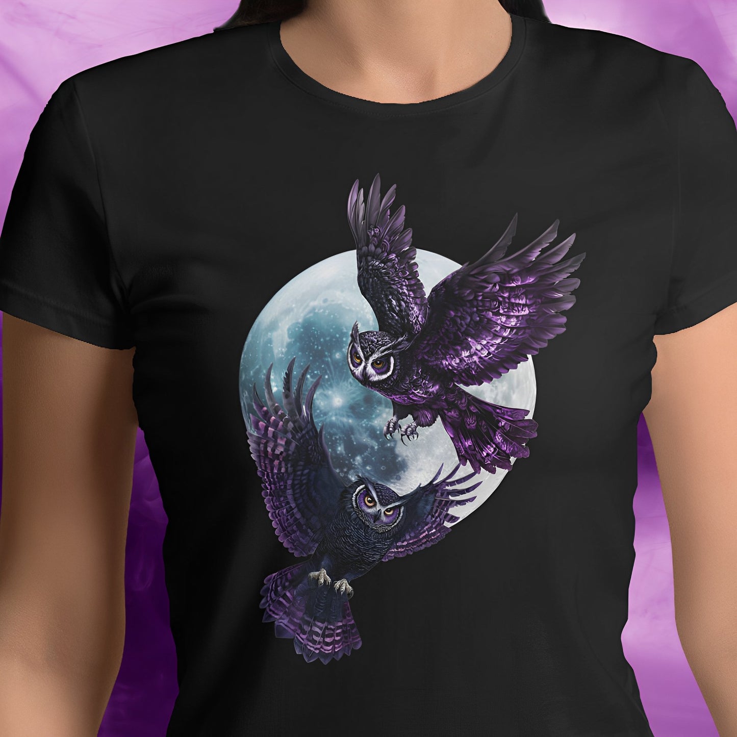 Owl T-Shirt - Gothic Purple Owls and Moon - Boo and Bewear