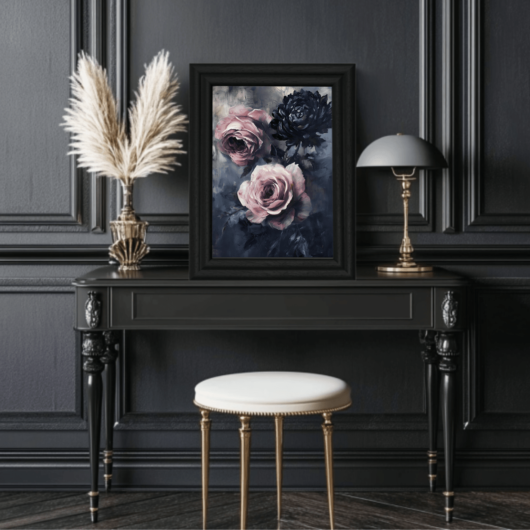 Pastel Goth Rose Painting - Gothic Flower Wall Art Print - Vintage Victorian Dark Romance Poster