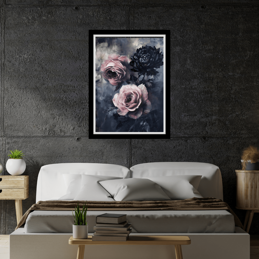 Pastel Goth Rose Painting - Gothic Flower Wall Art Print - Vintage Victorian Dark Romance Poster