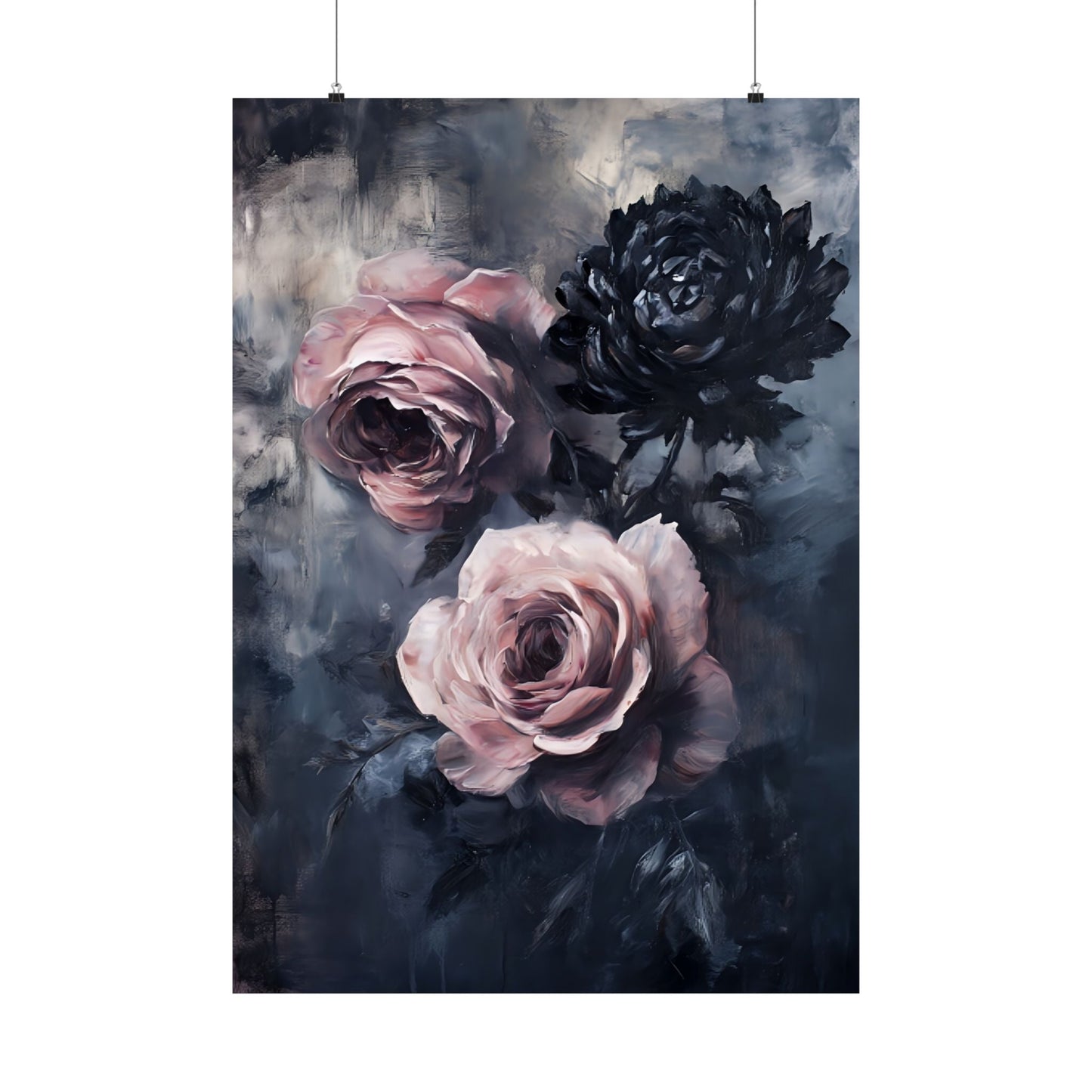Pastel Goth Rose Painting - Gothic Flower Wall Art Print - Vintage Victorian Dark Romance Poster