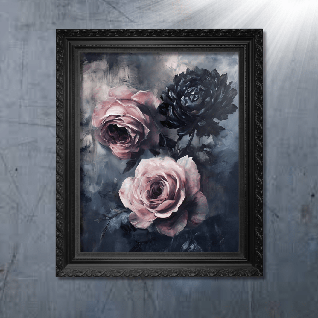 Pastel Goth Rose Painting - Gothic Flower Wall Art Print - Vintage Victorian Dark Romance Poster - Boo and Bewear