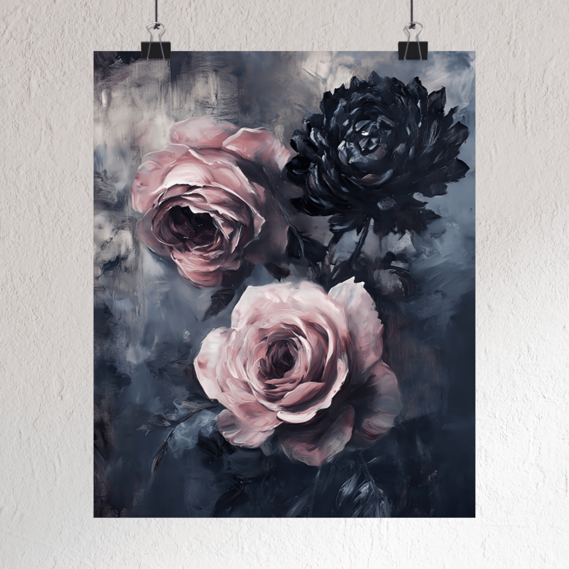 Pastel Goth Rose Painting - Gothic Flower Wall Art Print - Vintage Victorian Dark Romance Poster - Boo and Bewear