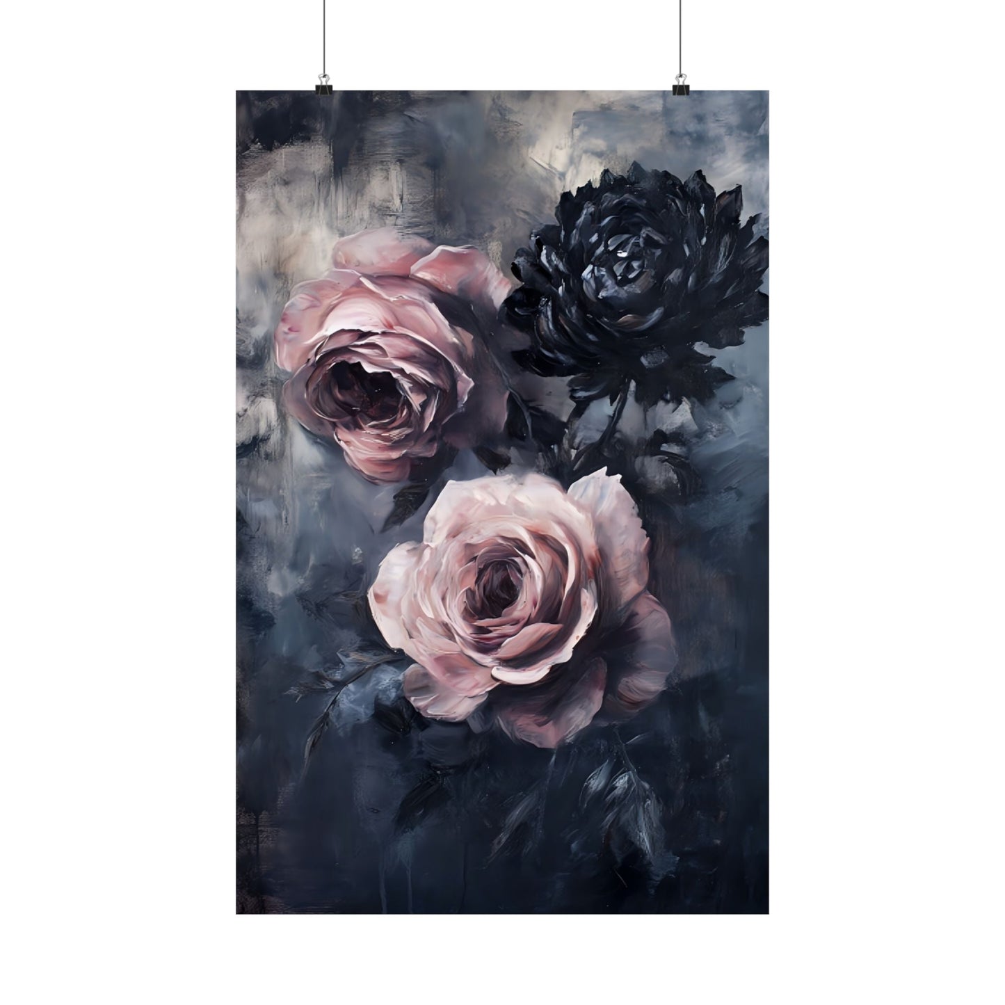 Pastel Goth Rose Painting - Gothic Flower Wall Art Print - Vintage Victorian Dark Romance Poster