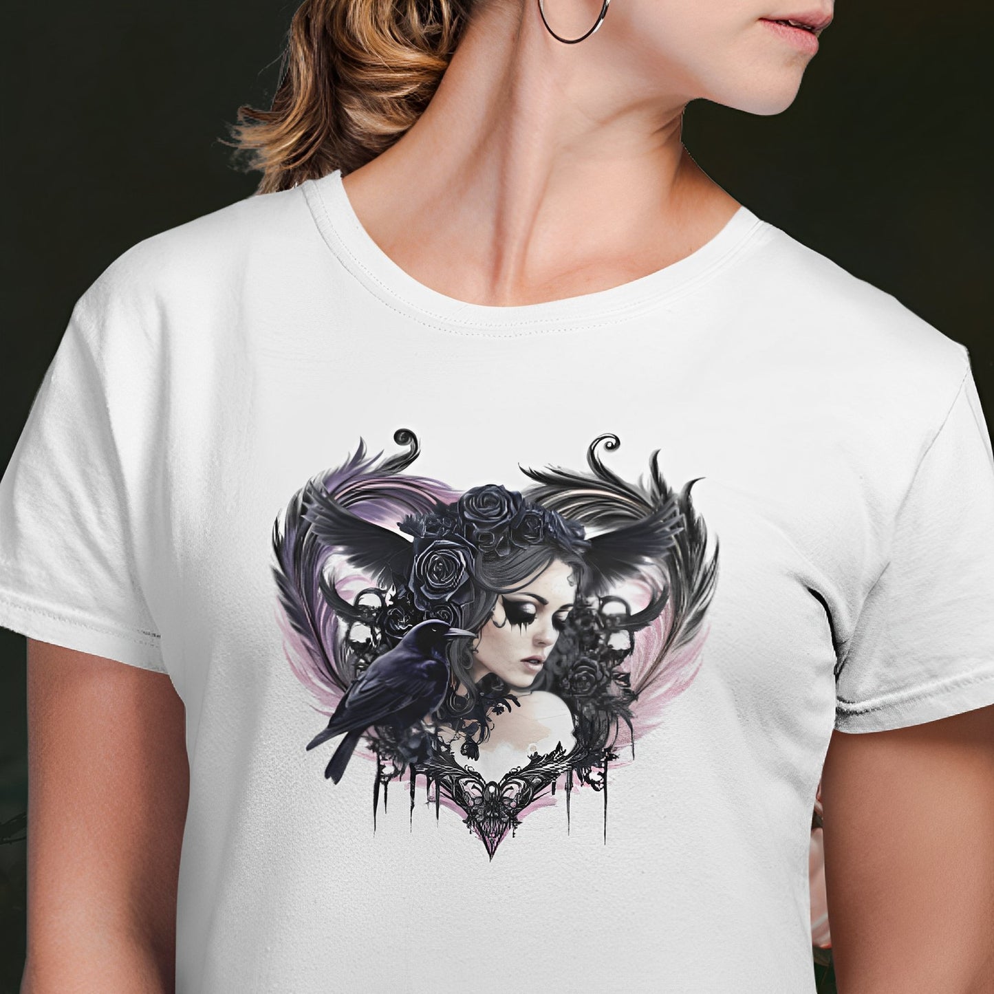 Pastel Goth T-Shirt - Aesthetic Gothic Woman with Raven - Boo and Bewear