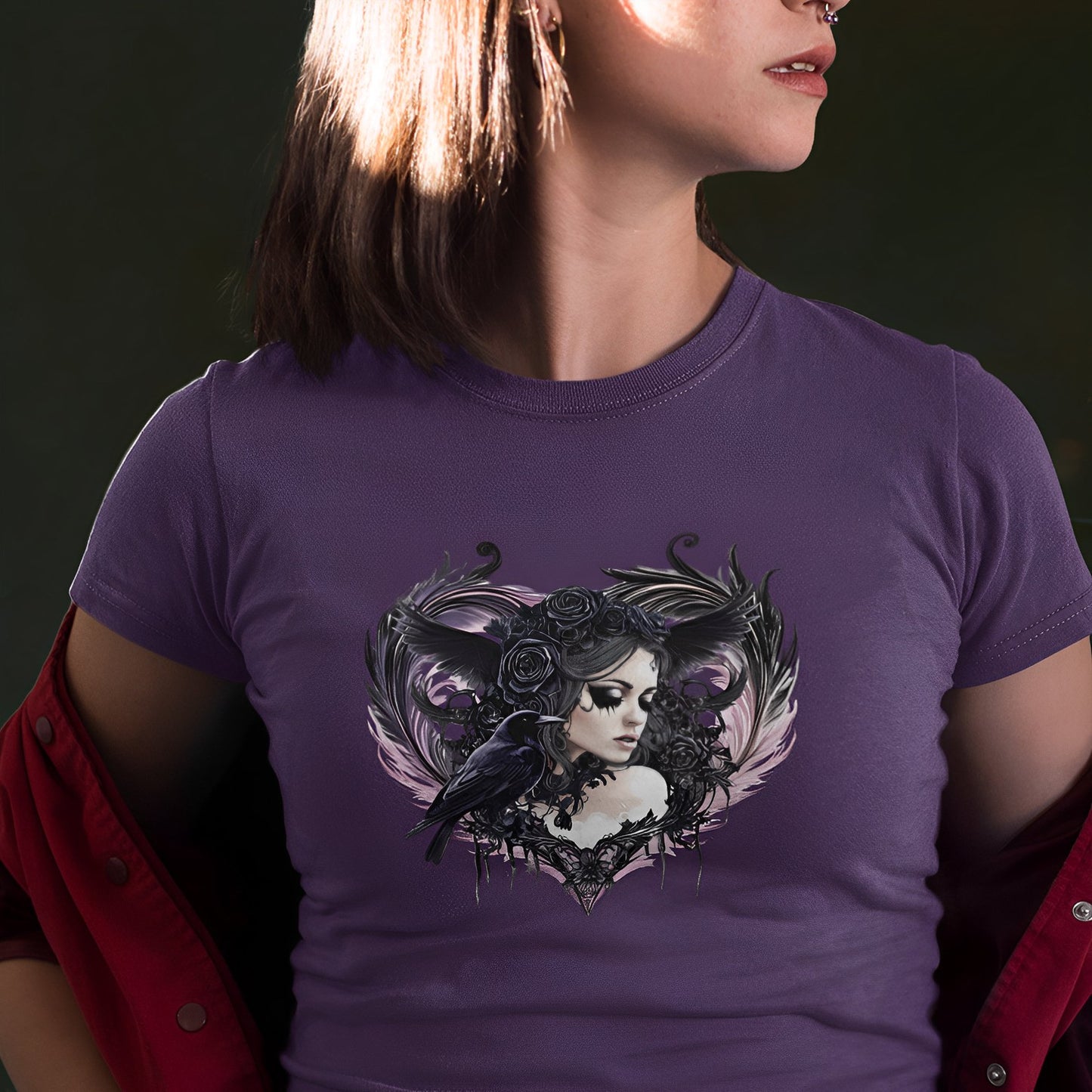 Pastel Goth T-Shirt - Aesthetic Gothic Woman with Raven - Boo and Bewear