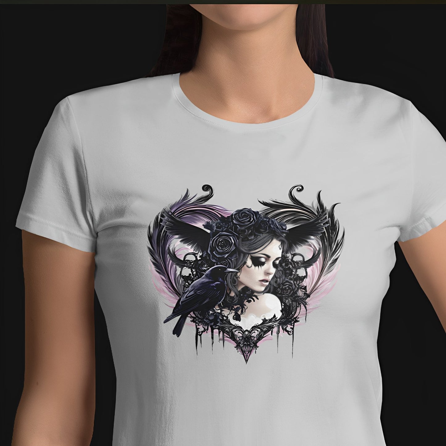 Pastel Goth T-Shirt - Aesthetic Gothic Woman with Raven - Boo and Bewear