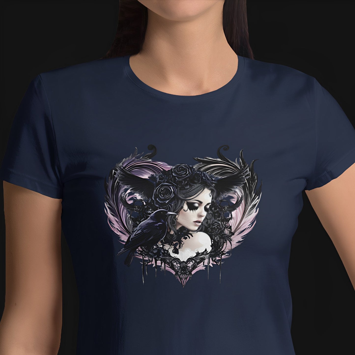 Pastel Goth T-Shirt - Aesthetic Gothic Woman with Raven - Boo and Bewear