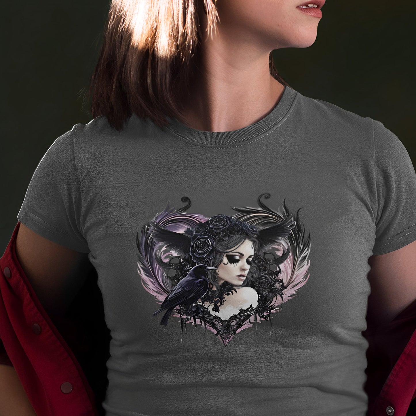 Pastel Goth T-Shirt - Aesthetic Gothic Woman with Raven - Boo and Bewear