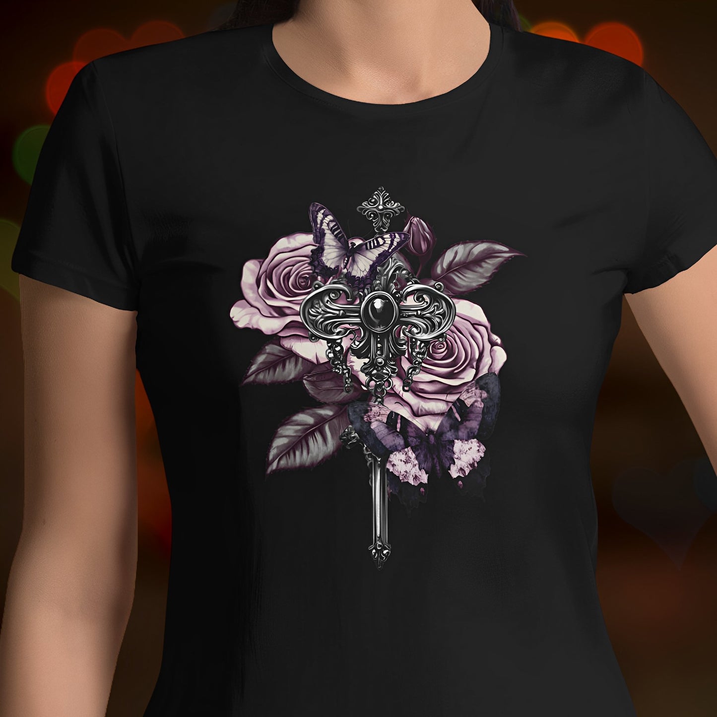 Rose and Butterfly T-Shirt - Vintage Aesthetic Gothic Shirts - Boo and Bewear