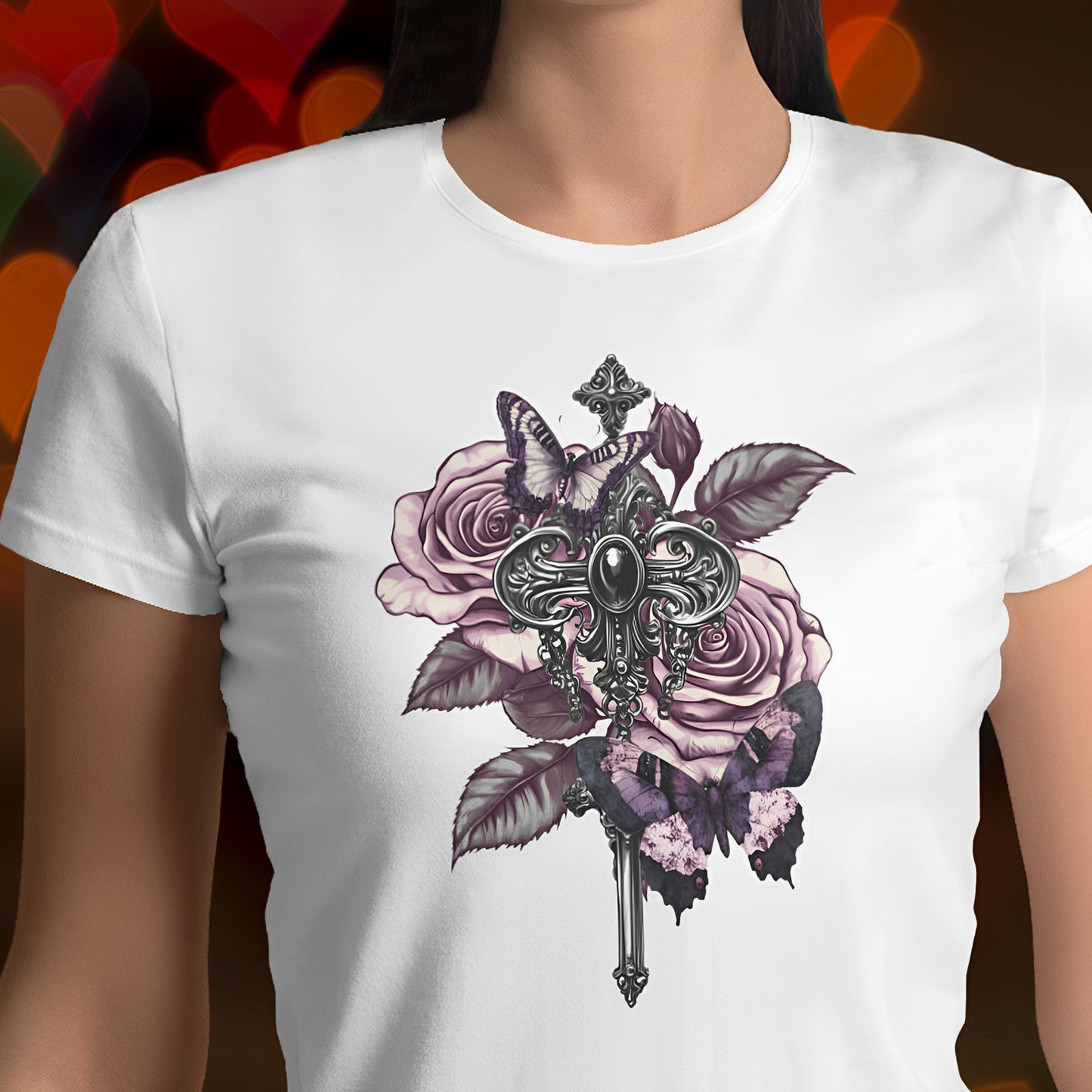 Rose and Butterfly T-Shirt - Vintage Aesthetic Gothic Shirts - Boo and Bewear