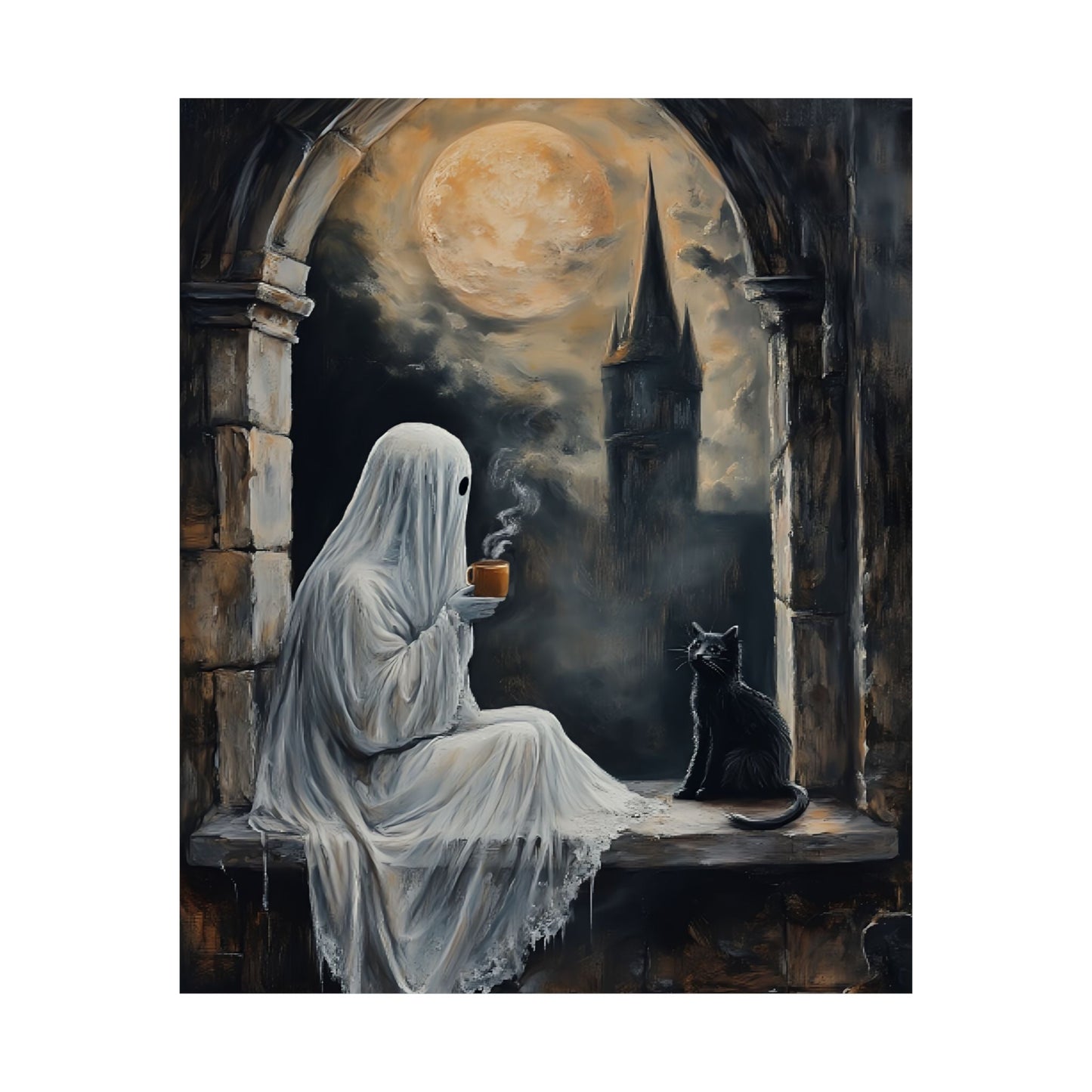 Vintage Ghost Painting - Moody Halloween Wall Art Print - Victorian Goth Poster