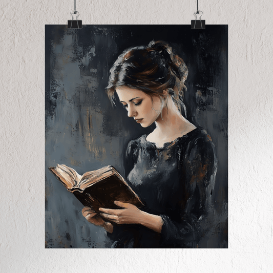Vintage Woman Reading Wall Art Print - Bookish Moody Victorian Painting - Dark Academia Poster for Book Lovers - Boo and Bewear