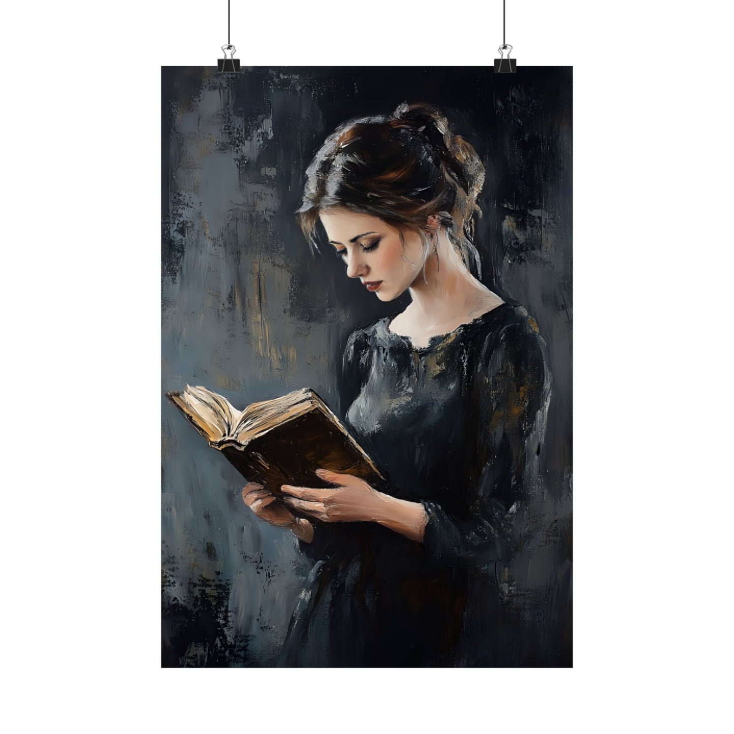 Vintage Woman Reading Wall Art Print - Bookish Moody Victorian Painting - Dark Academia Poster for Book Lovers