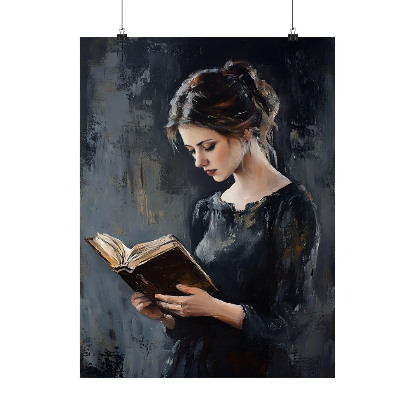 Vintage Woman Reading Wall Art Print - Bookish Moody Victorian Painting - Dark Academia Poster for Book Lovers - Boo and Bewear