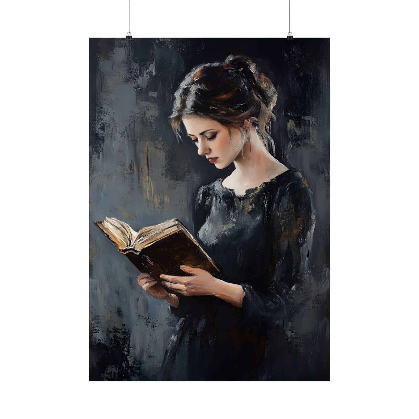 Vintage Woman Reading Wall Art Print - Bookish Moody Victorian Painting - Dark Academia Poster for Book Lovers