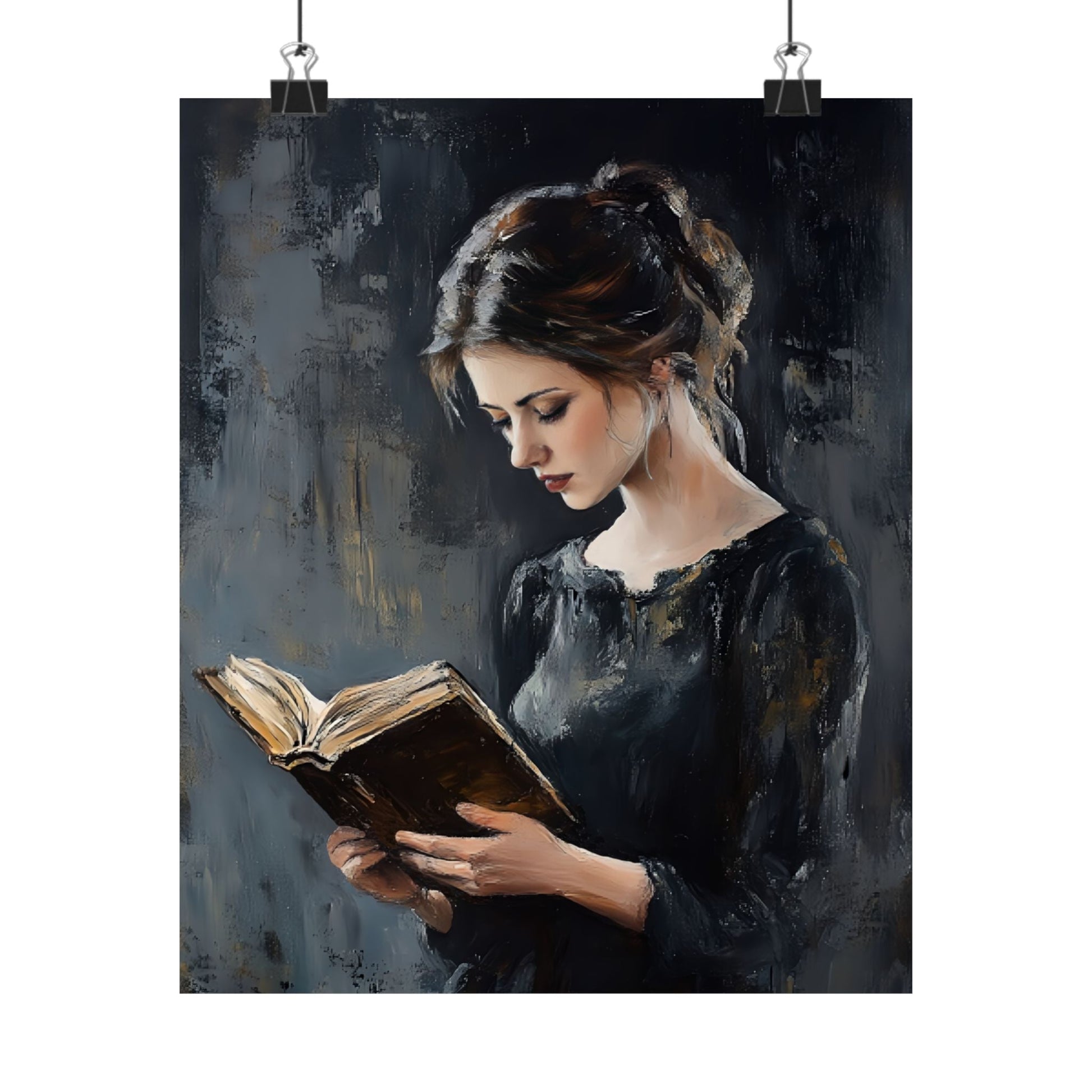 Vintage Woman Reading Wall Art Print - Bookish Moody Victorian Painting - Dark Academia Poster for Book Lovers - Boo and Bewear