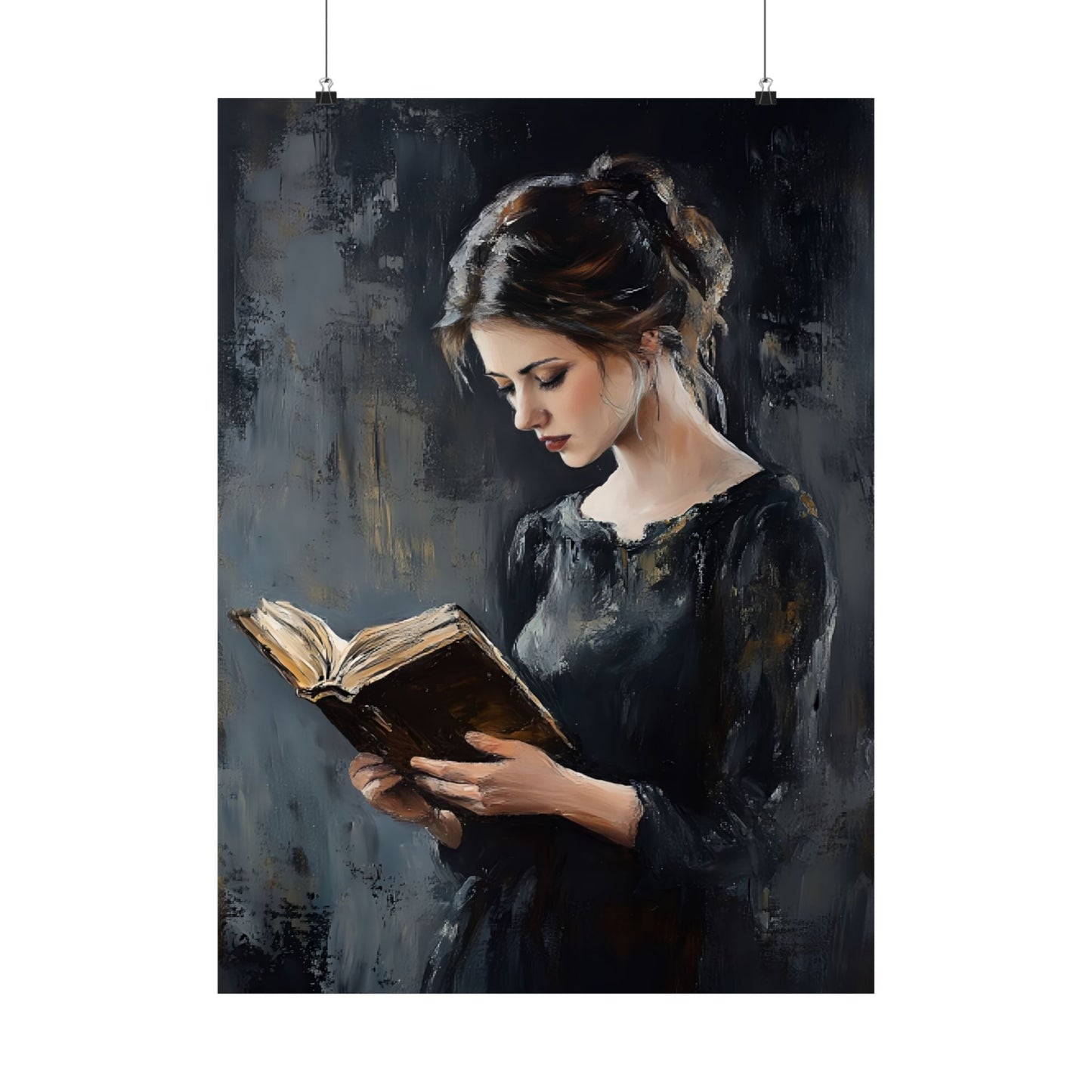 Vintage Woman Reading Wall Art Print - Bookish Moody Victorian Painting - Dark Academia Poster for Book Lovers - Boo and Bewear