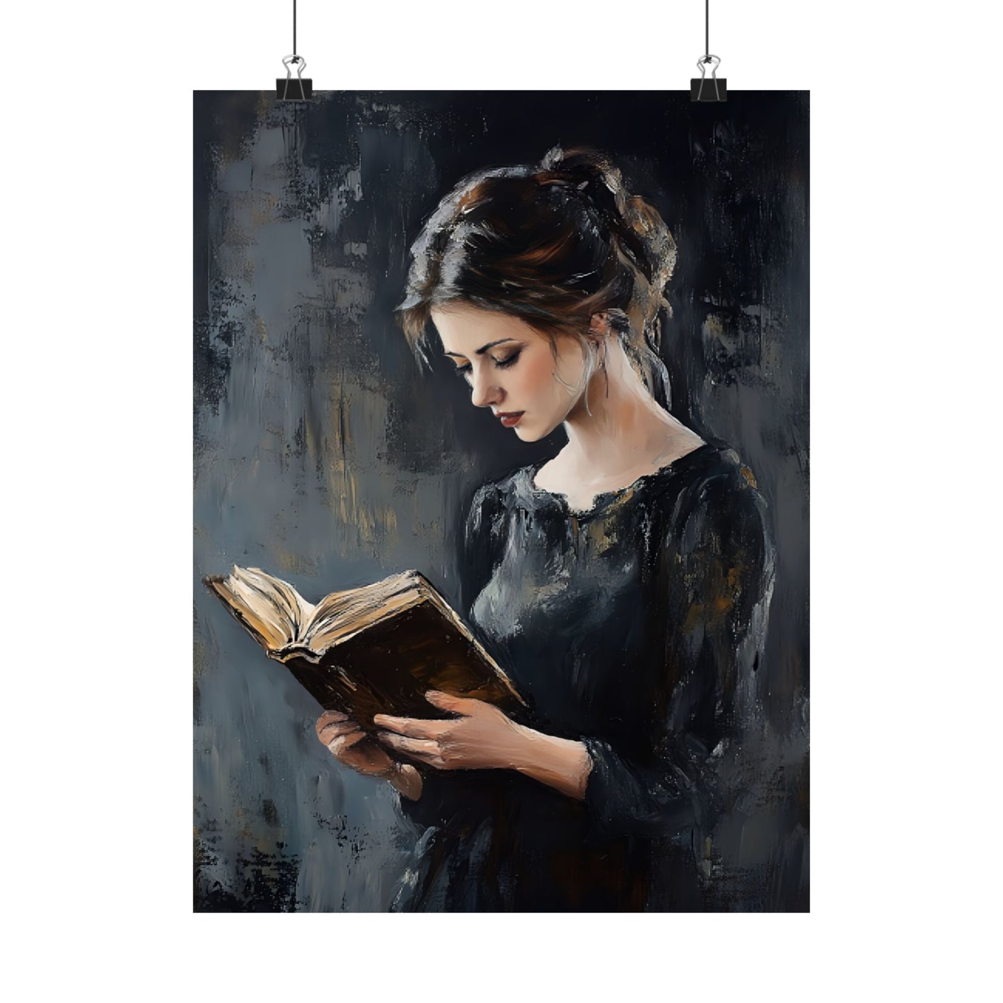 Vintage Woman Reading Wall Art Print - Bookish Moody Victorian Painting - Dark Academia Poster for Book Lovers - Boo and Bewear