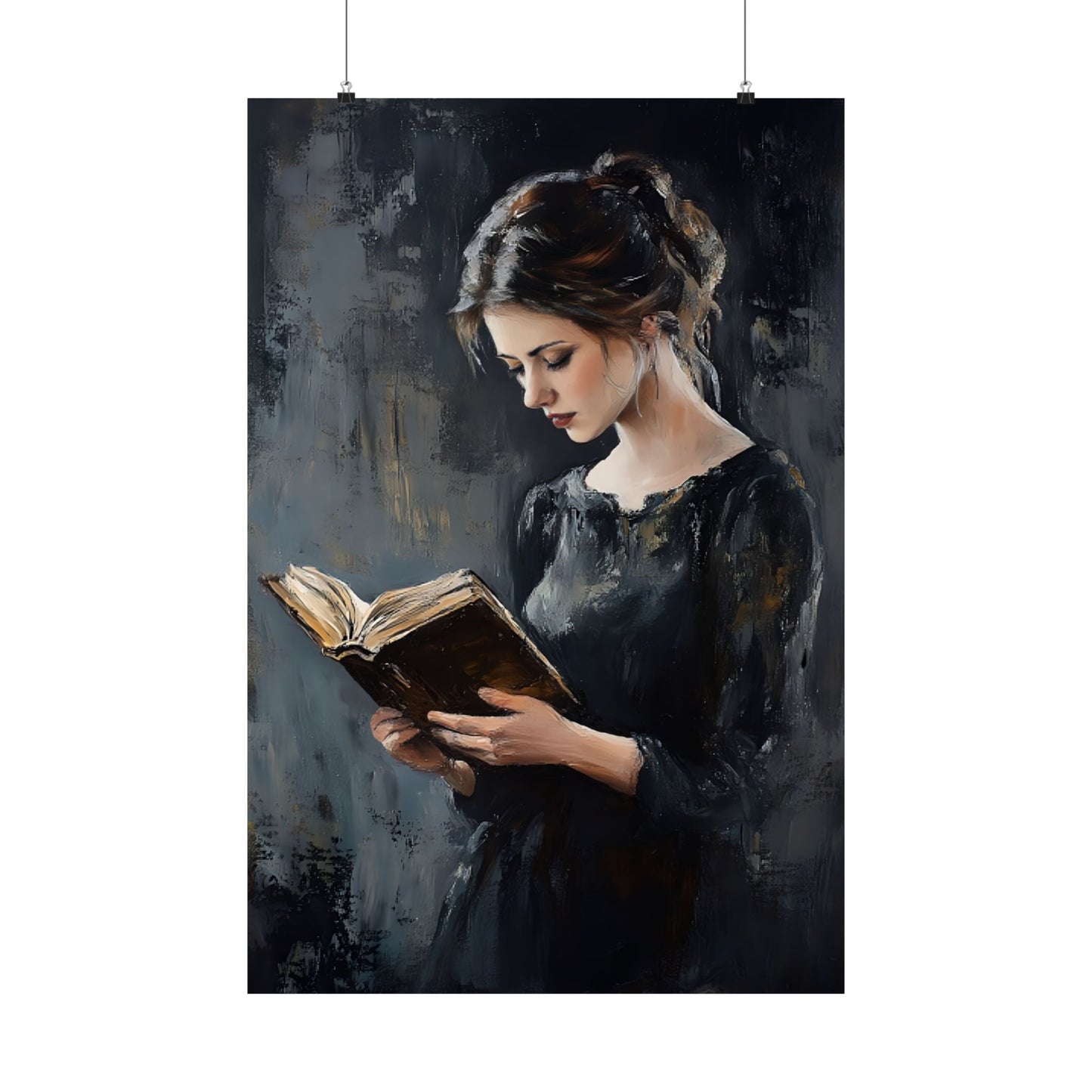 Vintage Woman Reading Wall Art Print - Bookish Moody Victorian Painting - Dark Academia Poster for Book Lovers