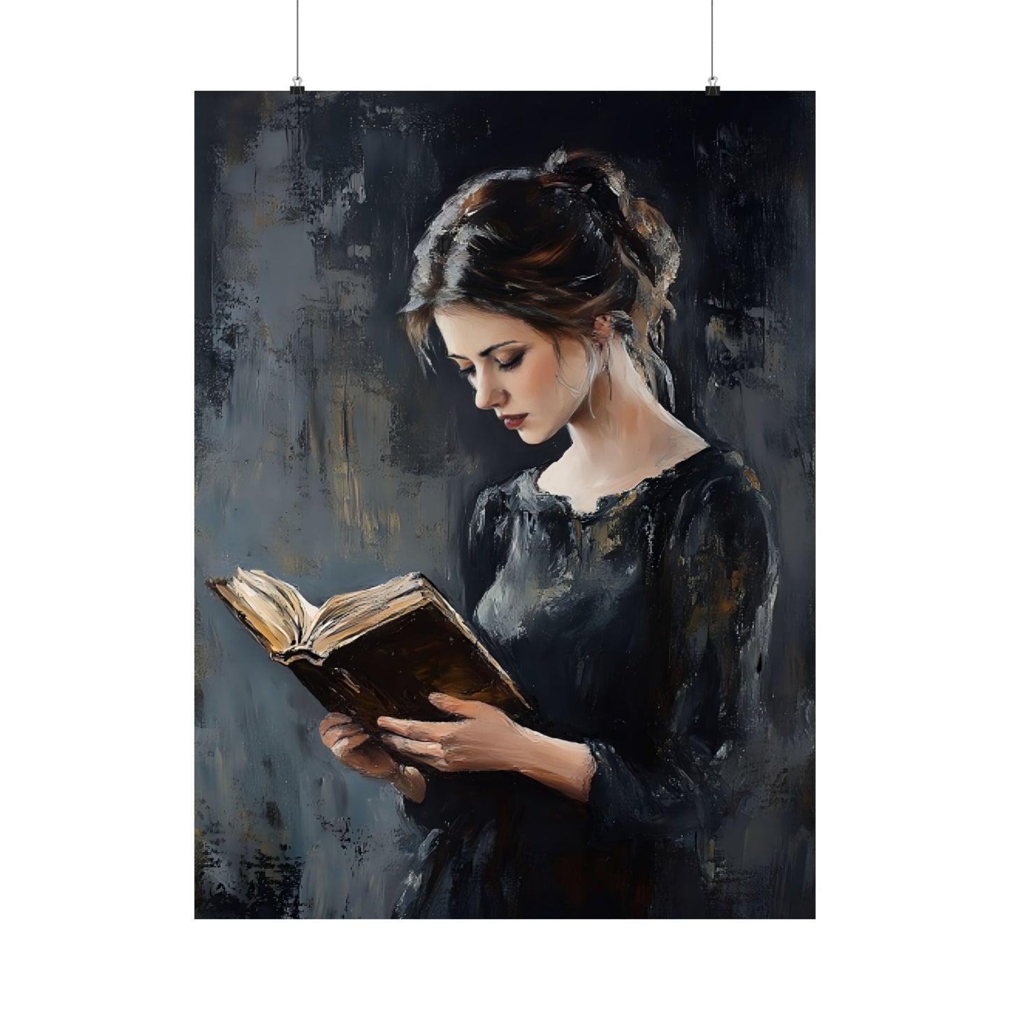 Vintage Woman Reading Wall Art Print - Bookish Moody Victorian Painting - Dark Academia Poster for Book Lovers - Boo and Bewear