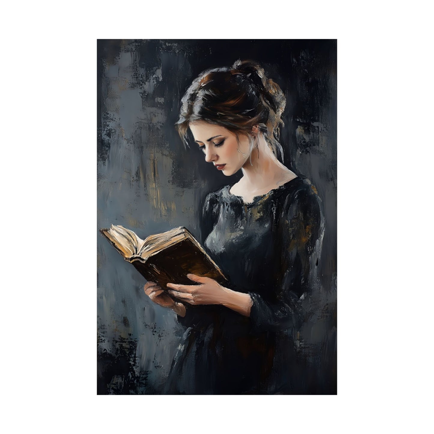 Vintage Woman Reading Wall Art Print - Bookish Moody Victorian Painting - Dark Academia Poster for Book Lovers