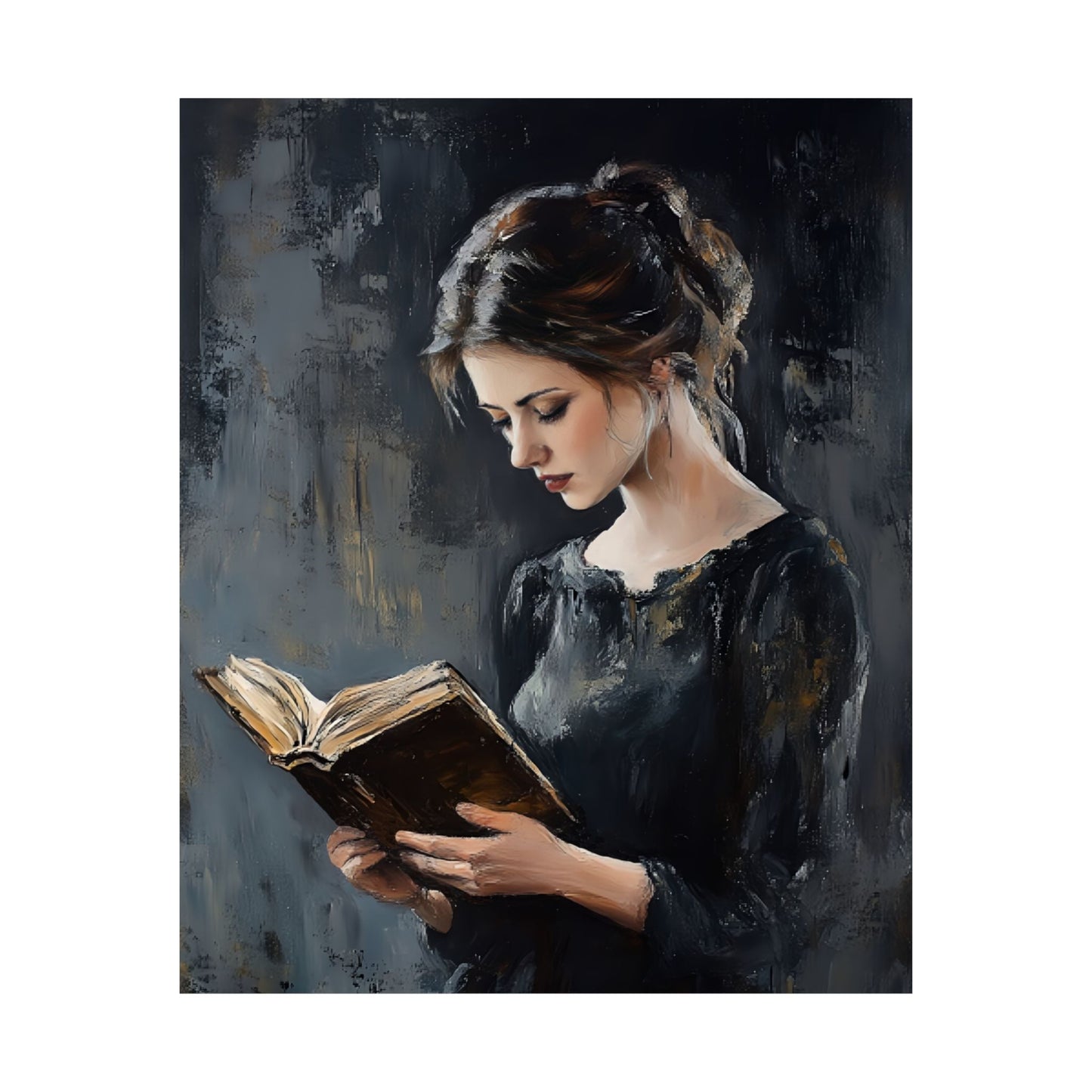 Vintage Woman Reading Wall Art Print - Bookish Moody Victorian Painting - Dark Academia Poster for Book Lovers