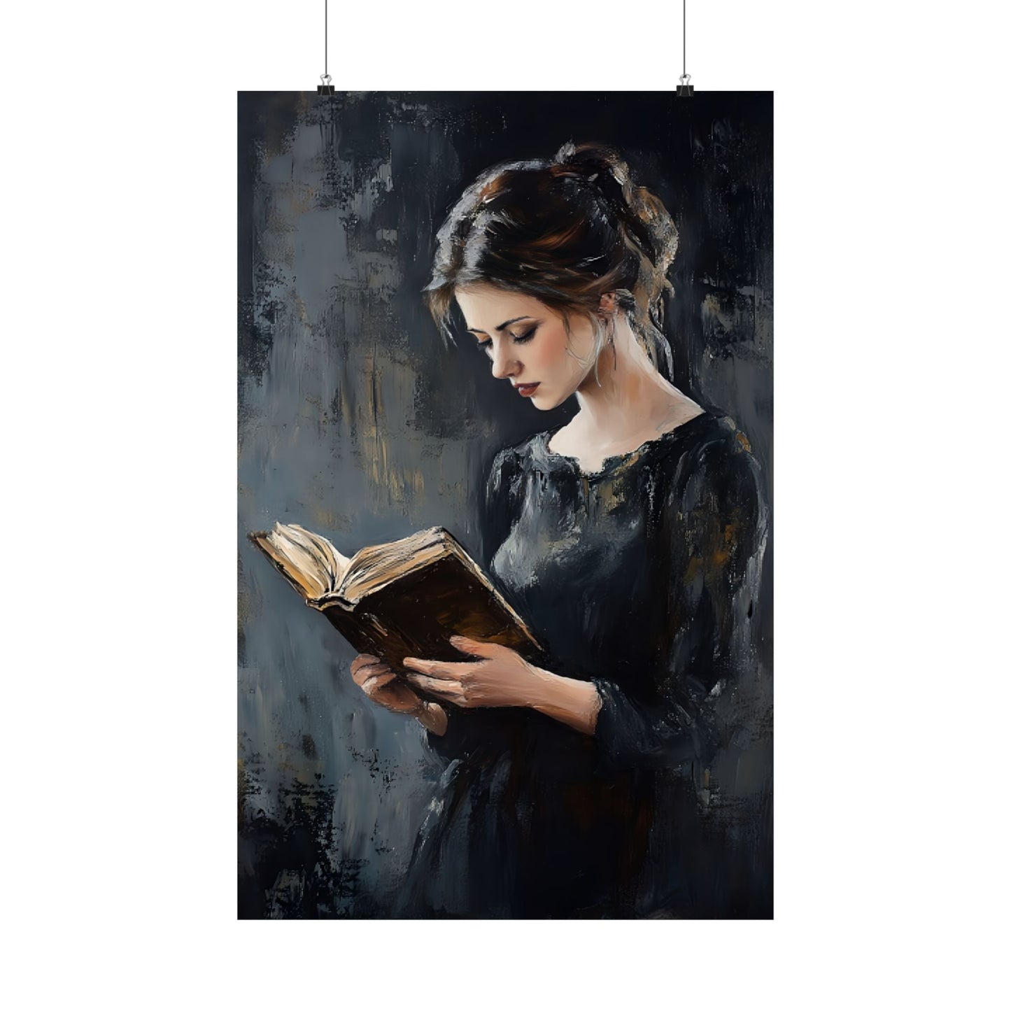 Vintage Woman Reading Wall Art Print - Bookish Moody Victorian Painting - Dark Academia Poster for Book Lovers