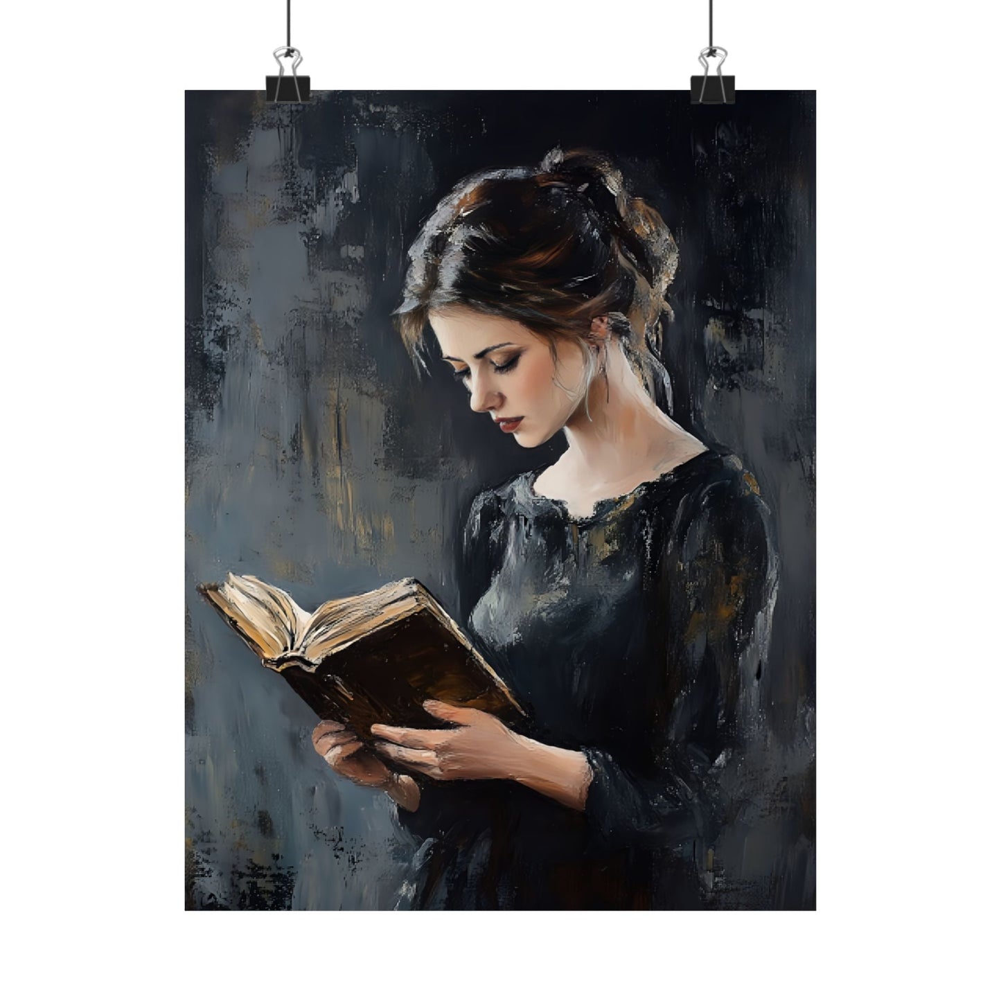 Vintage Woman Reading Wall Art Print - Bookish Moody Victorian Painting - Dark Academia Poster for Book Lovers - Boo and Bewear