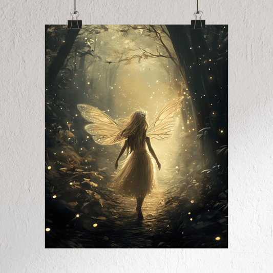 Whimsical Fairy Wall Art Print - Dark Fantasy Forest Poster - Magical Fairycore Painting - Whimsigoth Decor