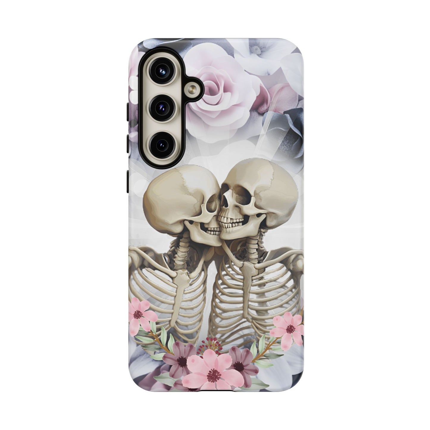 Skeleton Couple Phone Case - Floral Love Halloween Phone Cases for iPhone 16 15 14 13 12 11, Samsung Galaxy & Google Pixel