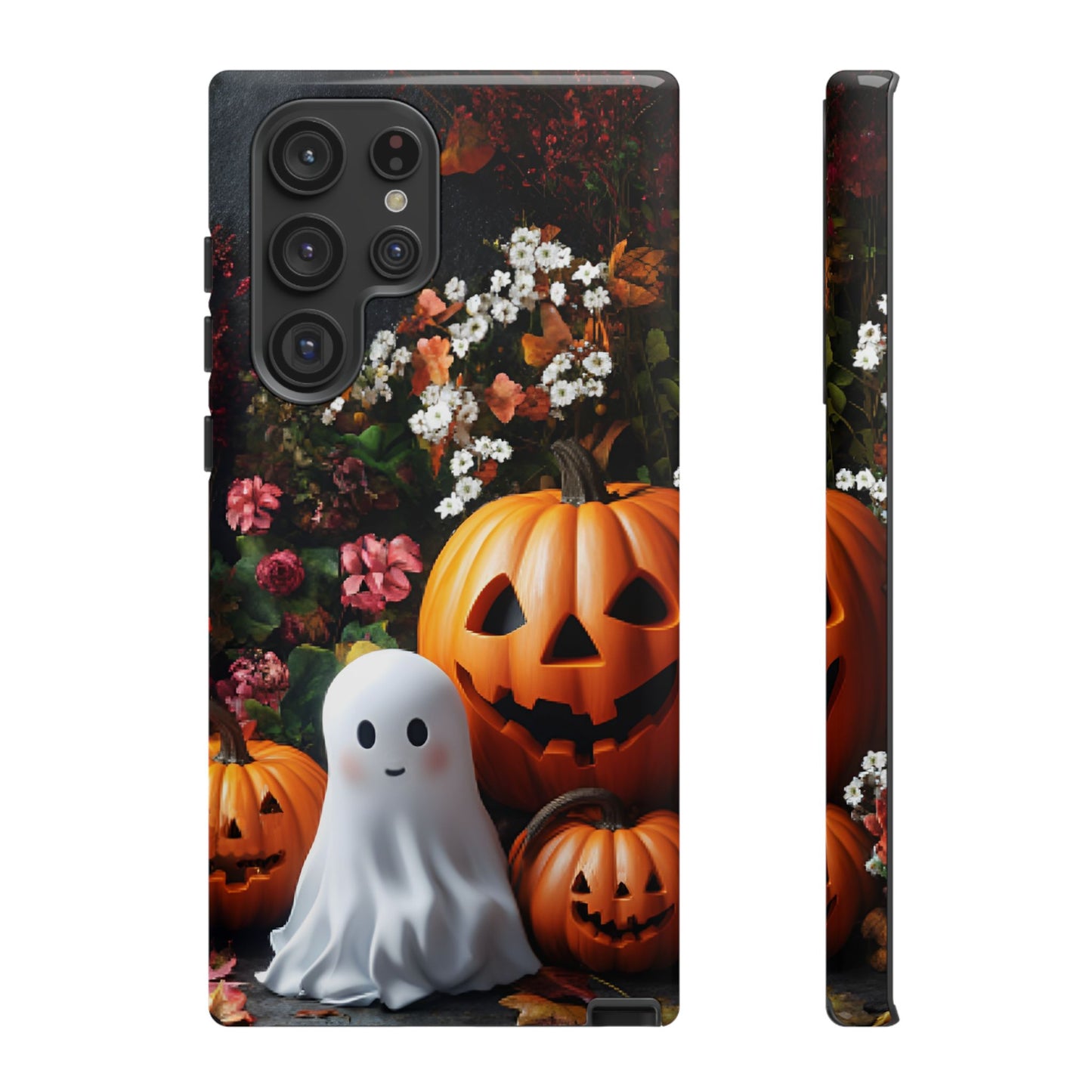 Halloween Phone Case with Cute Ghost and Pumpkins - iPhone 16 15 14 13 12 11, Samsung Galaxy & Google Pixel Phone Covers