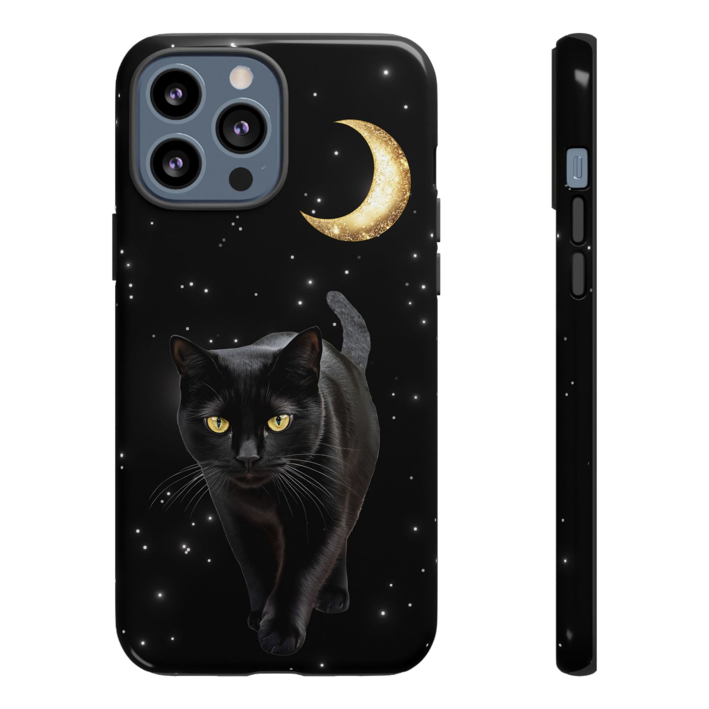 Black Cat and Moon Phone Case - Celestial Cat Lover Phone Cases for iPhone 16 15 14 13 12 11, Samsung Galaxy & Google Pixel