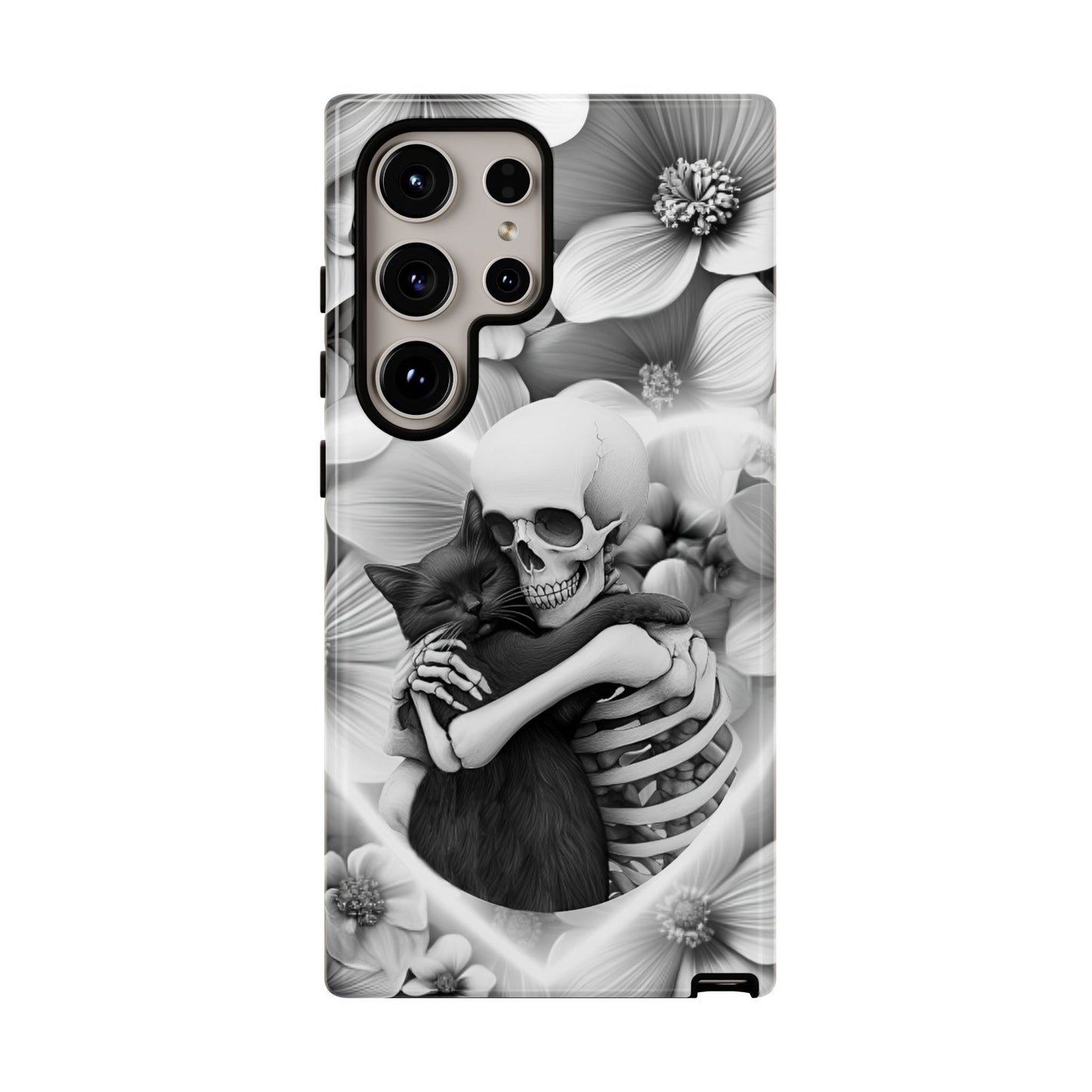 Skeleton & Black Cat Phone Case - Aesthetic Cat Lover Phone Cases- iPhone 16 15 14 13 12 11, Samsung Galaxy & Google Pixel Phone Covers