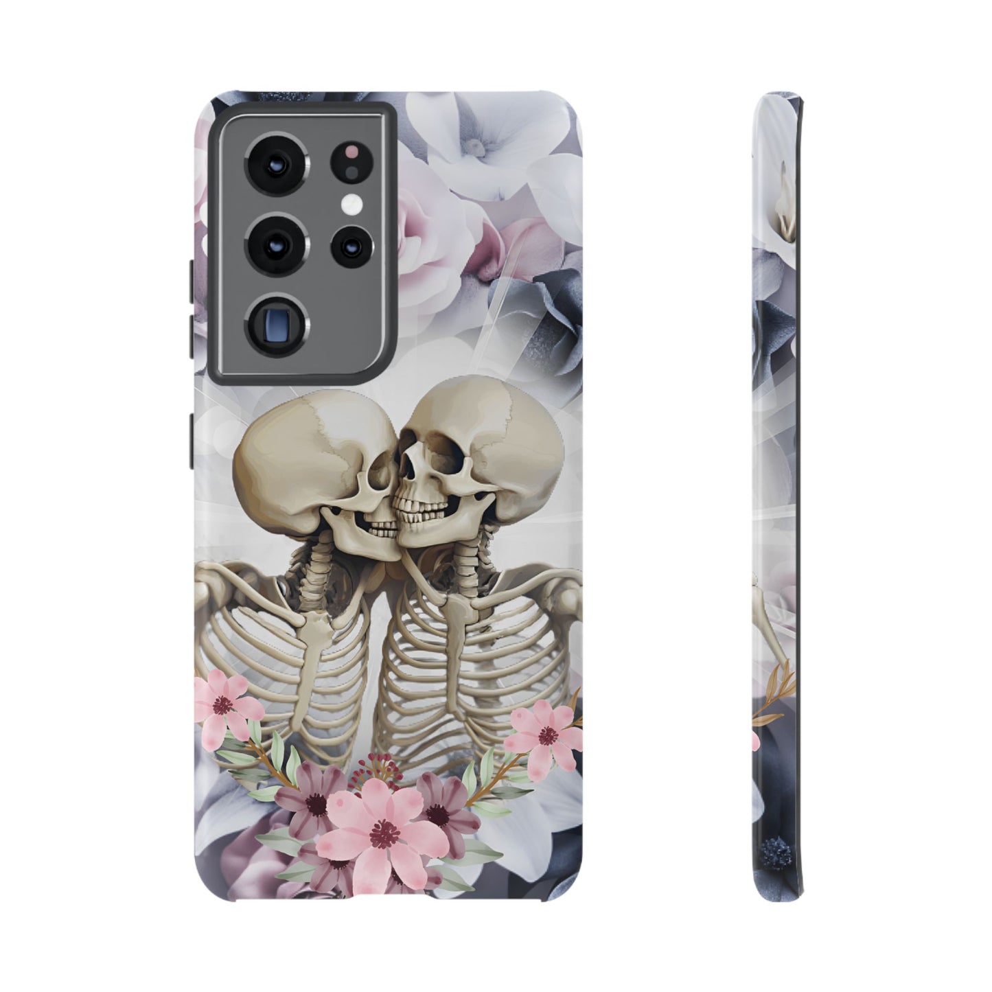 Skeleton Couple Phone Case - Floral Love Halloween Phone Cases for iPhone 16 15 14 13 12 11, Samsung Galaxy & Google Pixel