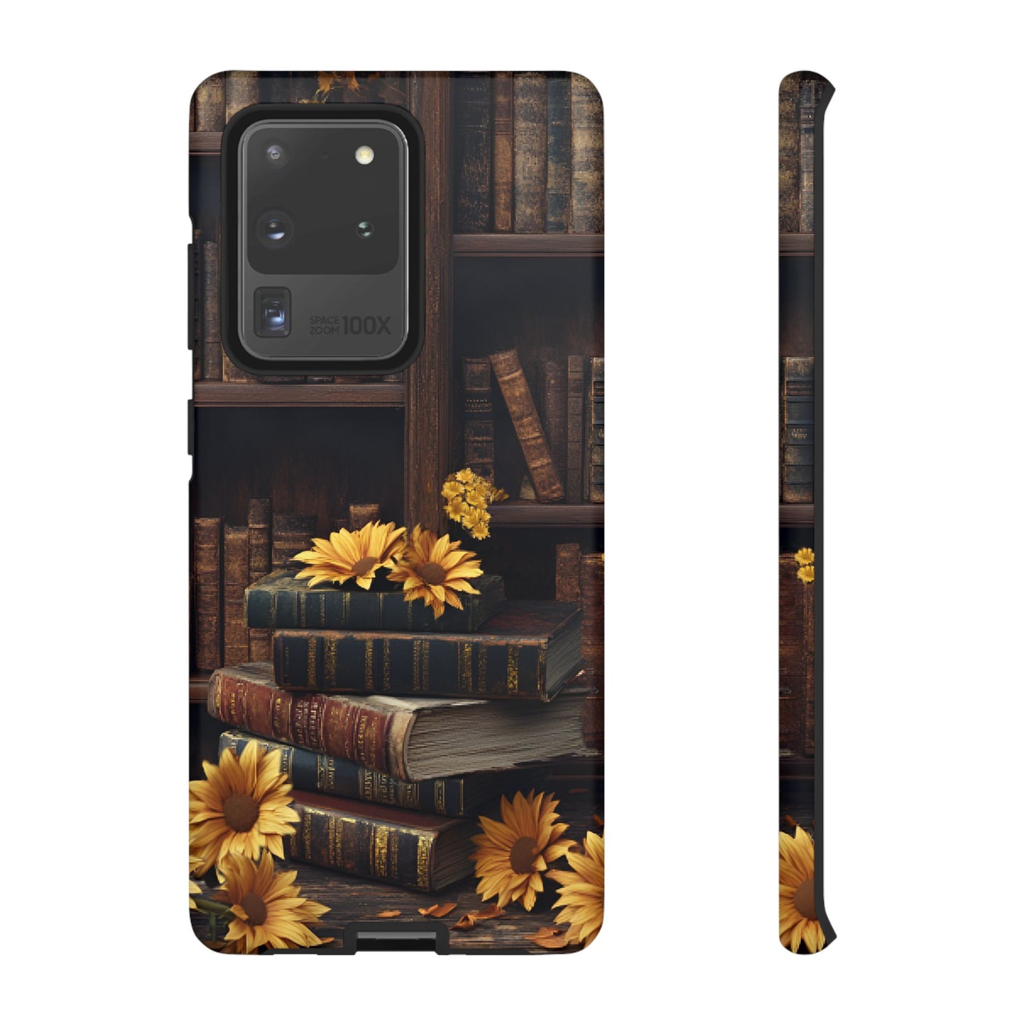 Vintage Books and Sunflowers Phone Case - Dark Academia Library Phone Cases for iPhone 16 15 14 13 12 11, Samsung Galaxy & Google Pixel